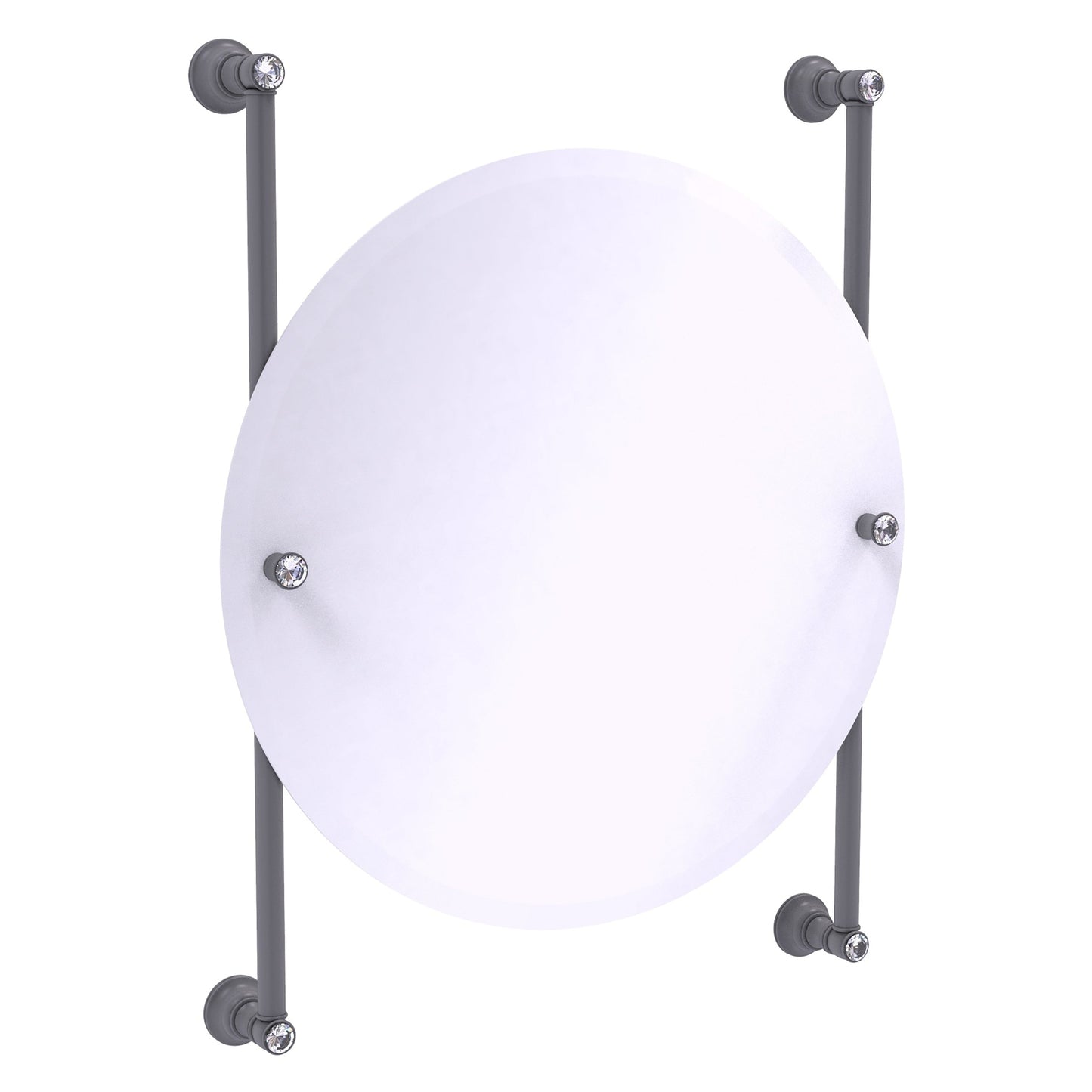 Allied Brass Carolina Crystal 22" x 4.4" Matte Gray Solid Brass Round Frameless Rail-Mounted Mirror