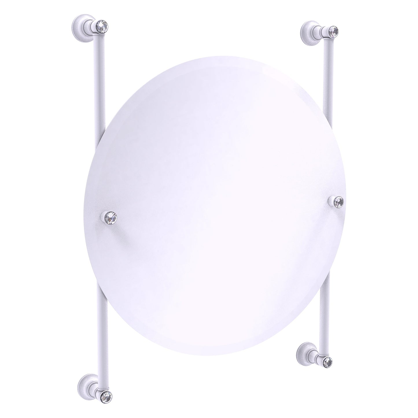 Allied Brass Carolina Crystal 22" x 4.4" Matte White Solid Brass Round Frameless Rail-Mounted Mirror