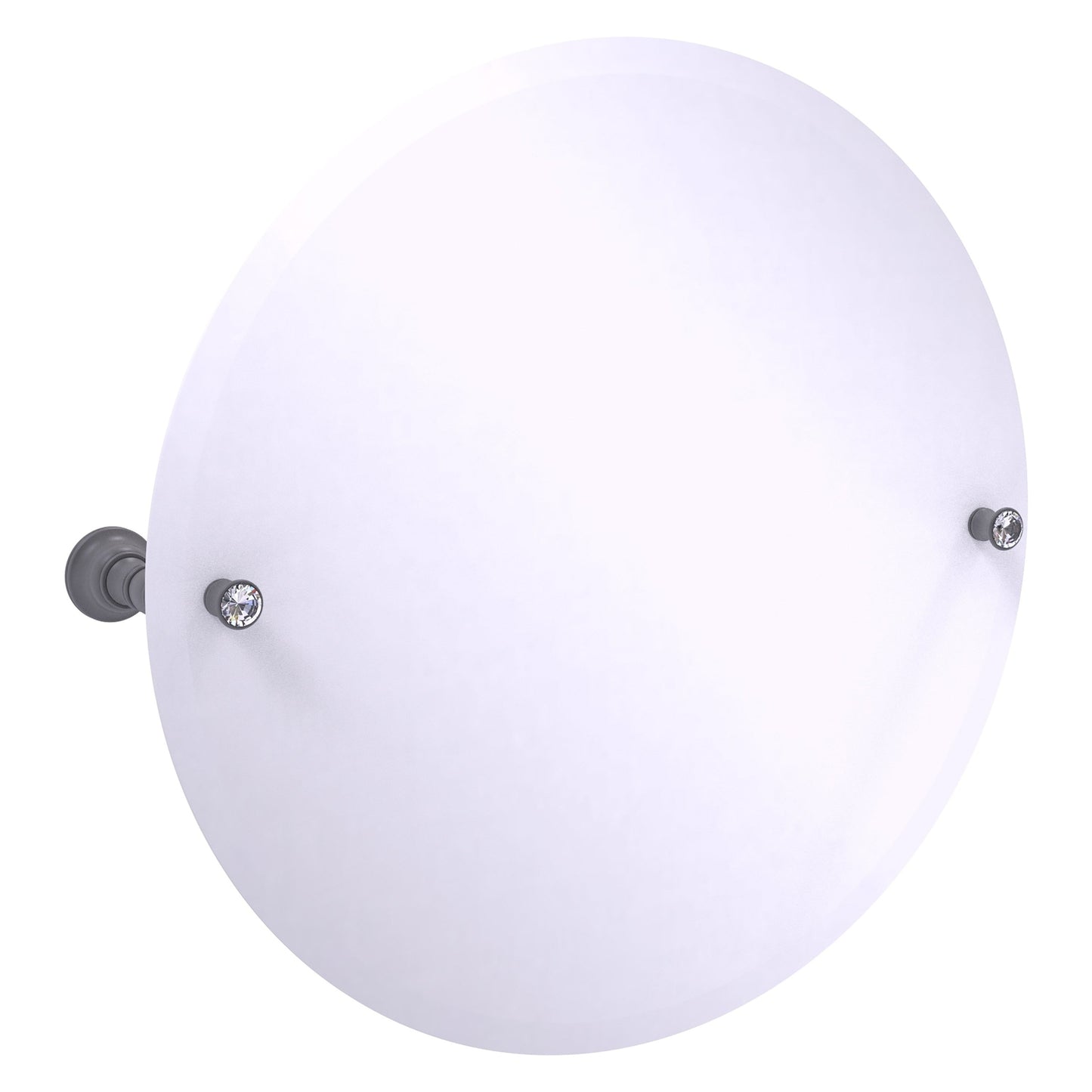 Allied Brass Carolina Crystal 22" x 4.8" Matte Gray Solid Brass Frameless Round Tilt Mirror With Beveled Edge