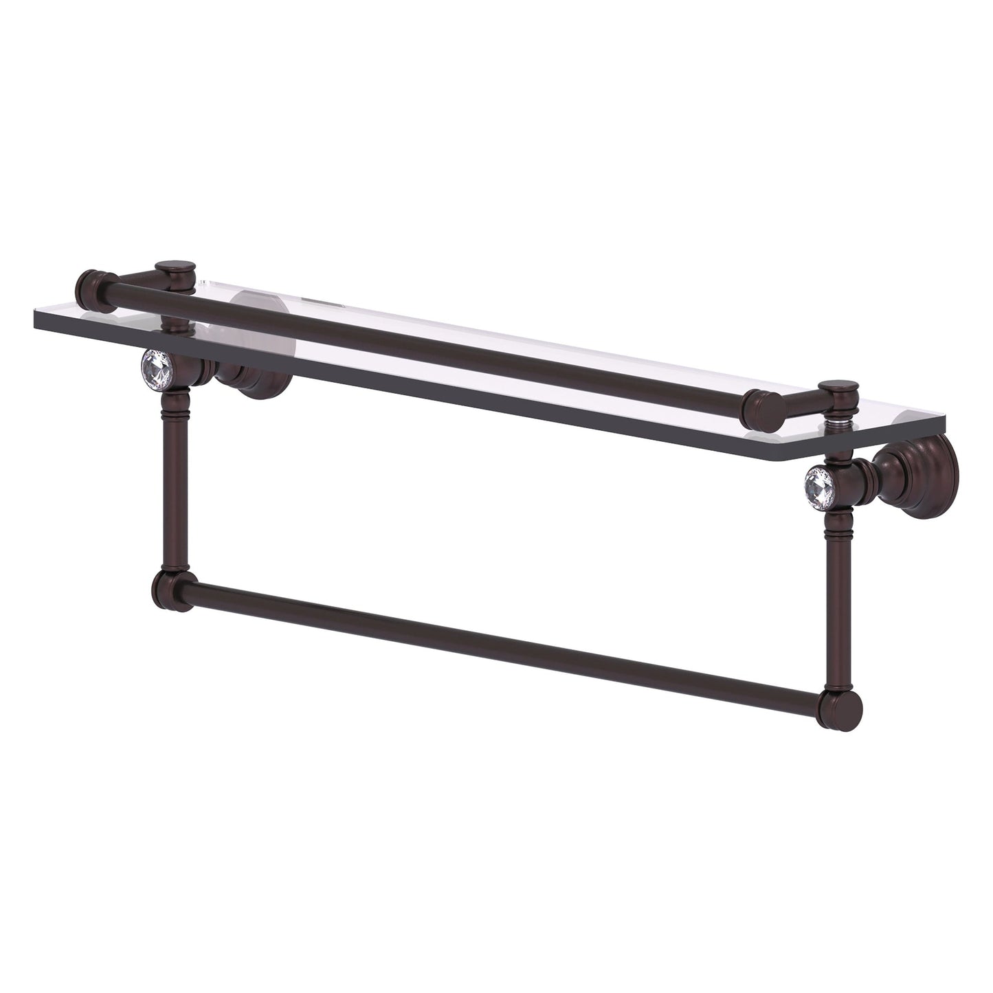 Allied Brass Carolina Crystal 22" x 5.54" Antique Bronze Solid Brass Glass Shelf With Towel Bar