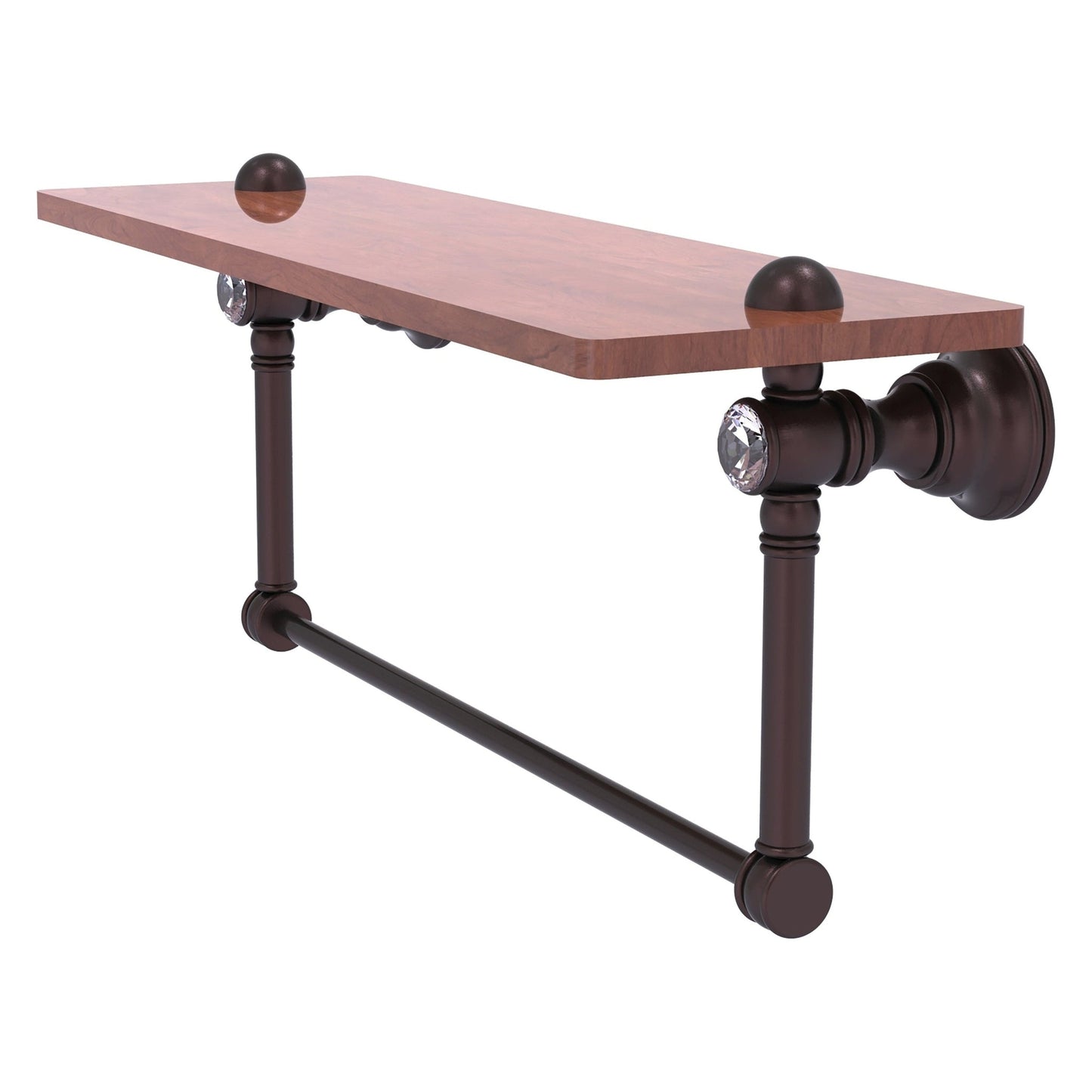 Allied Brass Carolina Crystal 22" x 5.54" Antique Bronze Solid Brass Wood Shelf With Integrated Towel Bar