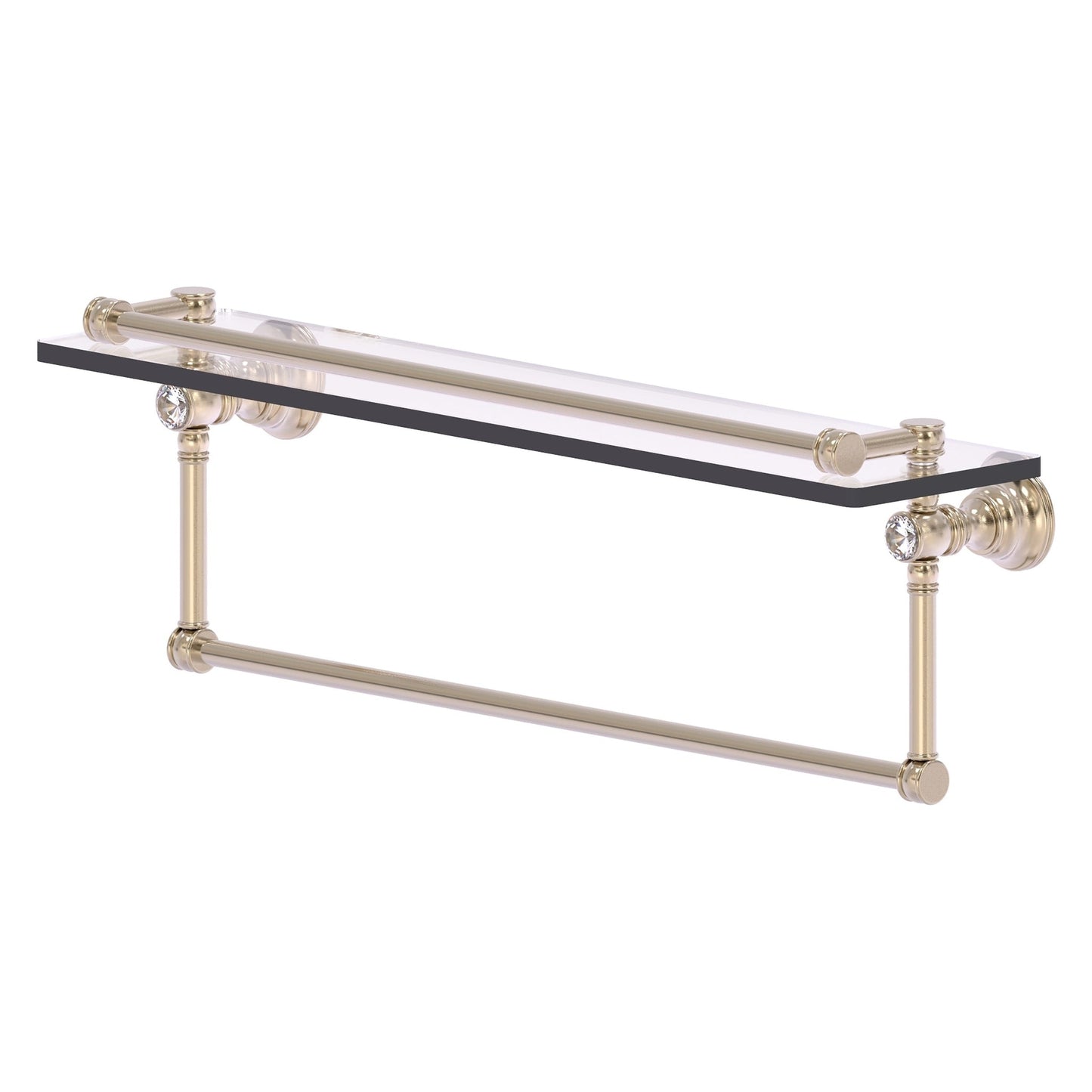 Allied Brass Carolina Crystal 22" x 5.54" Antique Pewter Solid Brass Glass Shelf With Towel Bar