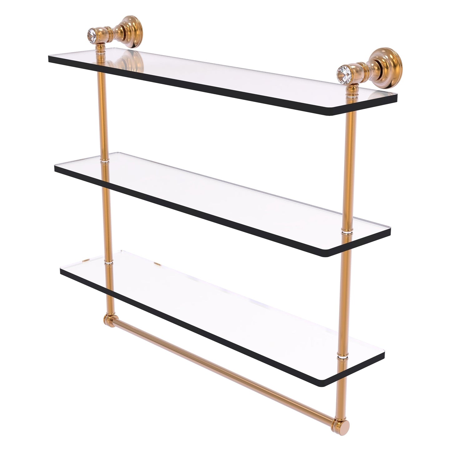 Allied Brass Carolina Crystal 22" x 5.54" Brushed Bronze Solid Brass Triple Glass Shelf With Towel Bar