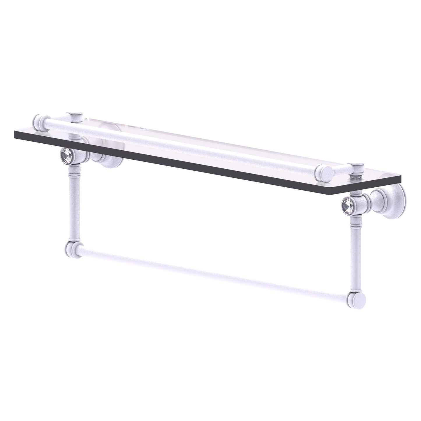 Allied Brass Carolina Crystal 22" x 5.54" Matte White Solid Brass Glass Shelf With Towel Bar