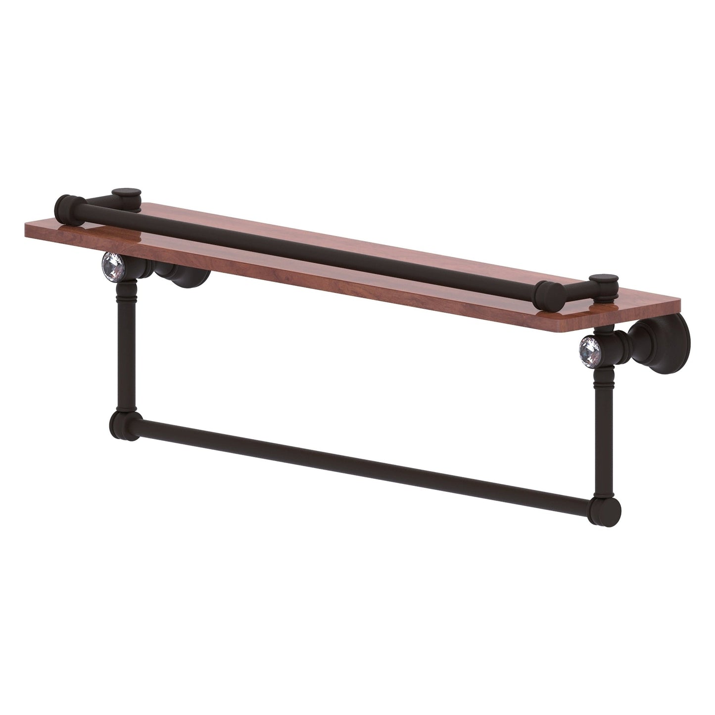 Allied Brass Carolina Crystal 22" x 5.54" Oil Rubbed Bronze Solid Brass Wood Shelf With Towel Bar