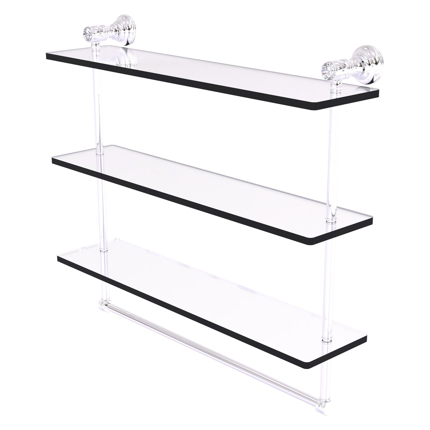 Allied Brass Carolina Crystal 22" x 5.54" Polished Chrome Solid Brass Triple Glass Shelf With Towel Bar