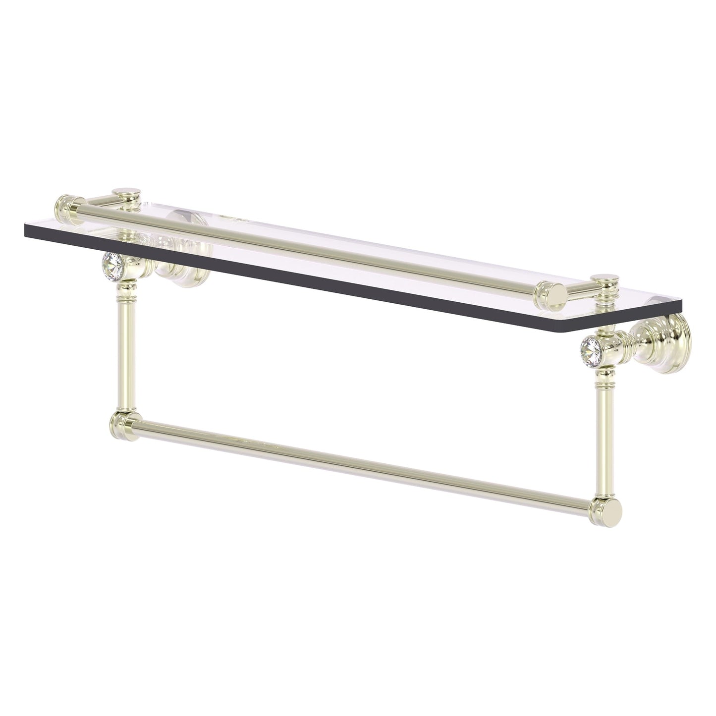 Allied Brass Carolina Crystal 22" x 5.54" Polished Nickel Solid Brass Glass Shelf With Towel Bar