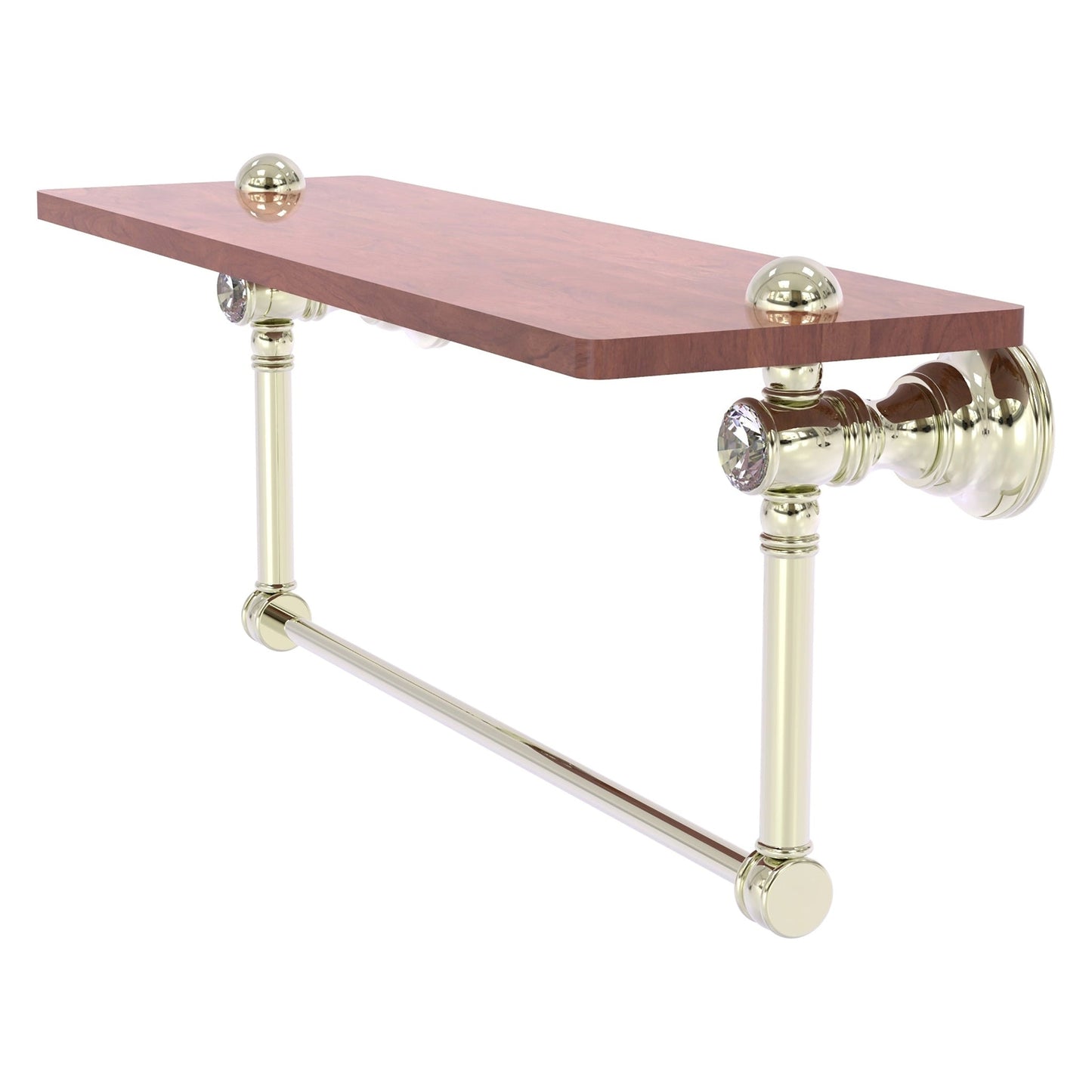 Allied Brass Carolina Crystal 22" x 5.54" Polished Nickel Solid Brass Wood Shelf With Integrated Towel Bar