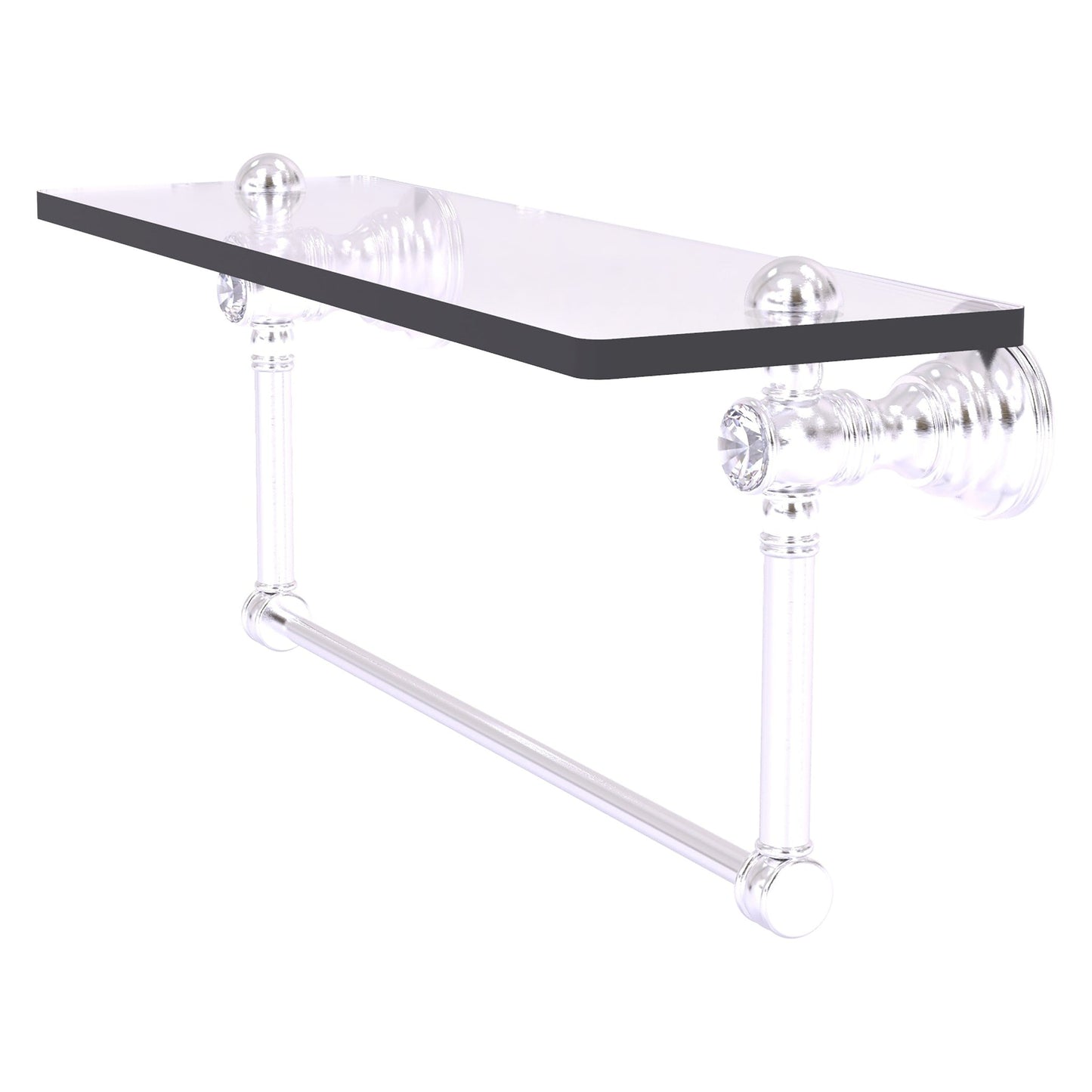 Allied Brass Carolina Crystal 22" x 5.54" Satin Chrome Solid Brass Glass Shelf With Integrated Towel Bar