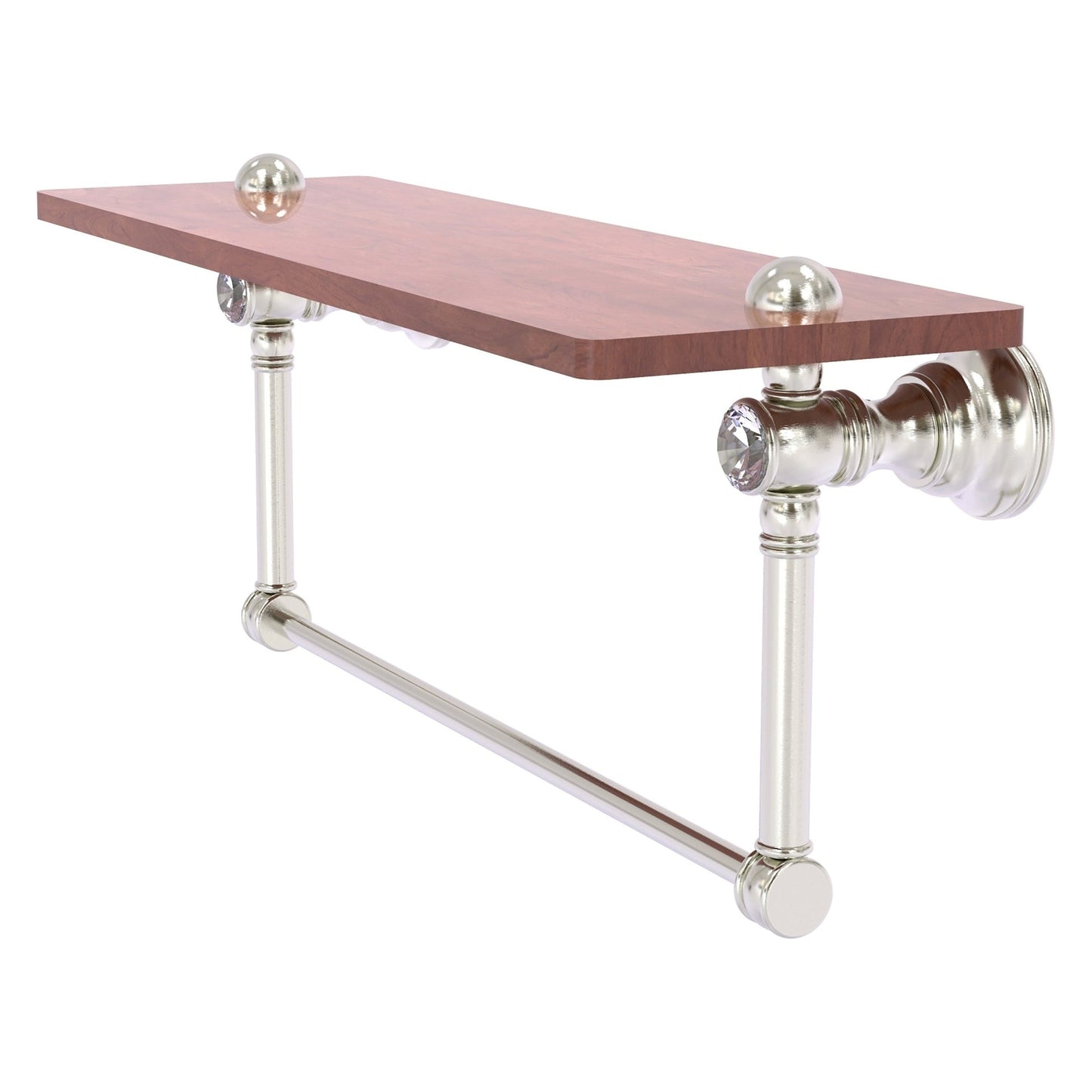 Allied Brass Carolina Crystal 22" x 5.54" Satin Nickel Solid Brass Wood Shelf With Integrated Towel Bar