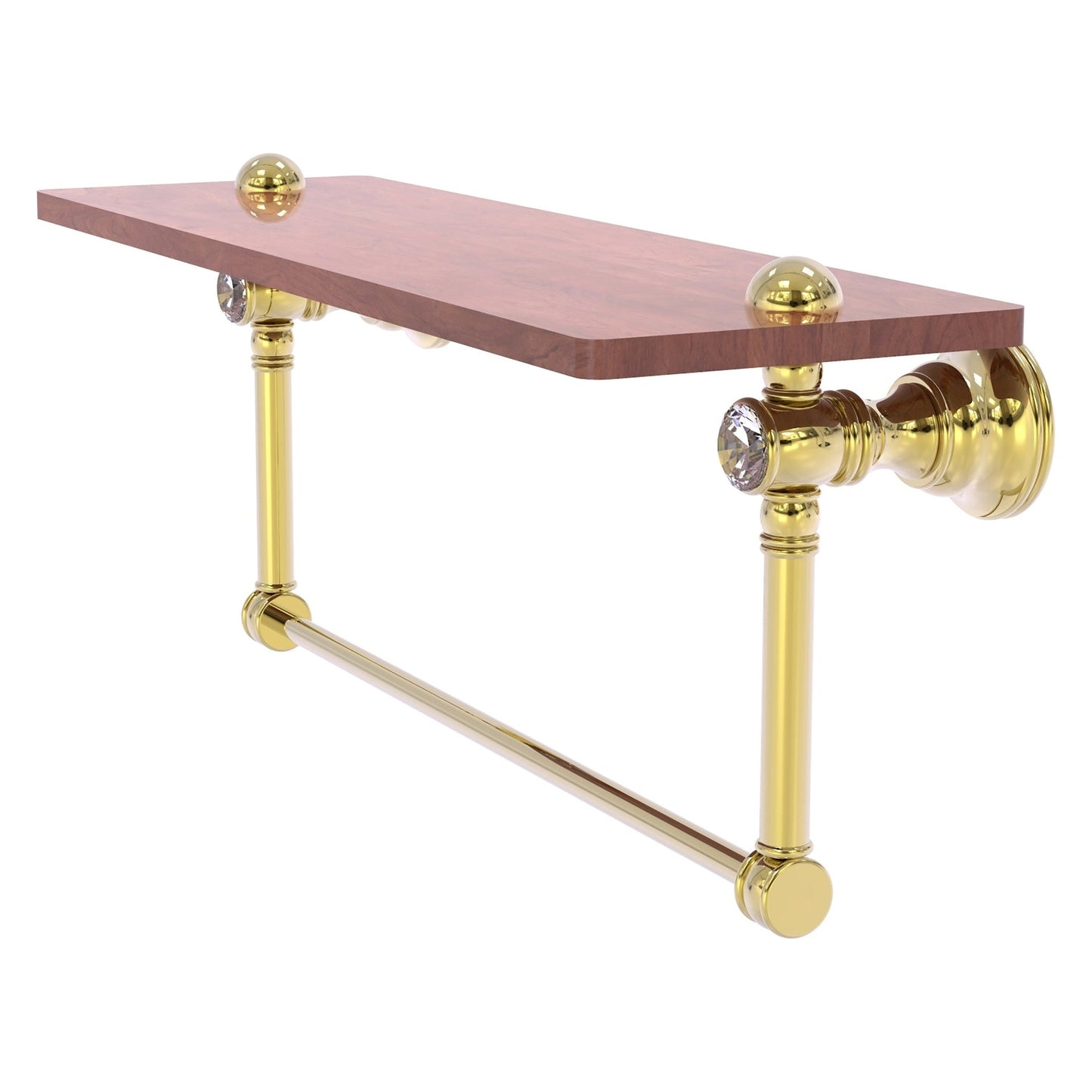 Allied Brass Carolina Crystal 22" x 5.54" Unlacquered Brass Solid Brass Wood Shelf With Integrated Towel Bar