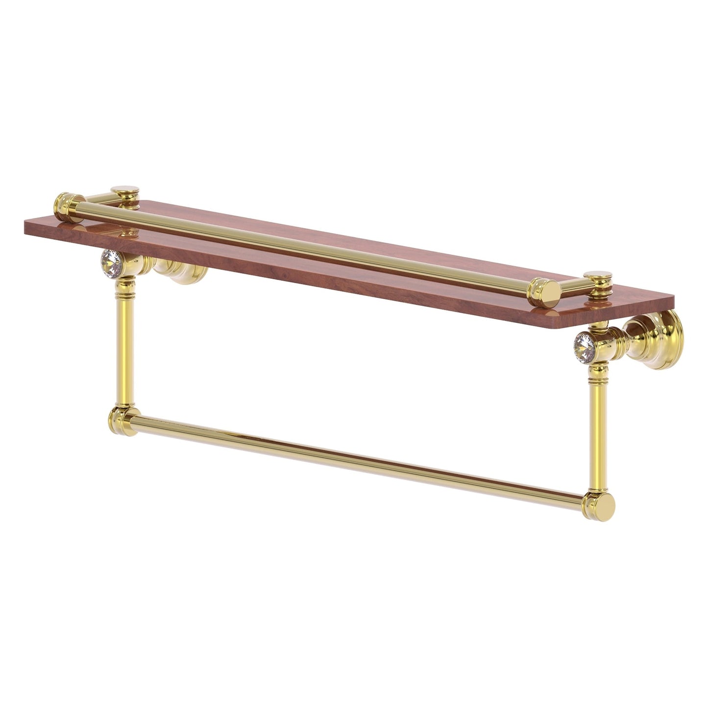 Allied Brass Carolina Crystal 22" x 5.54" Unlacquered Brass Solid Brass Wood Shelf With Towel Bar