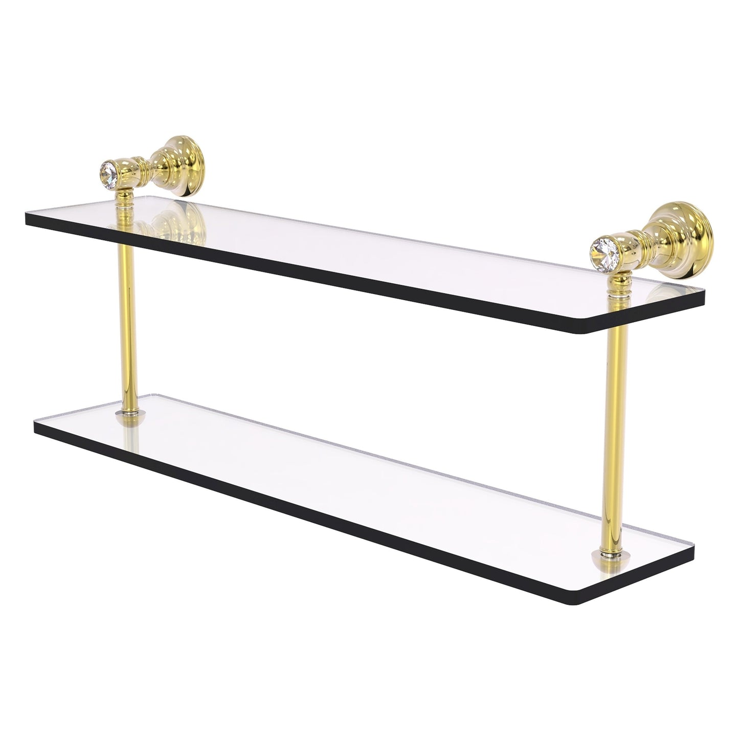 Allied Brass Carolina Crystal 22" x 5.6" Unlacquered Brass Solid Brass Two-Tiered Glass Shelf