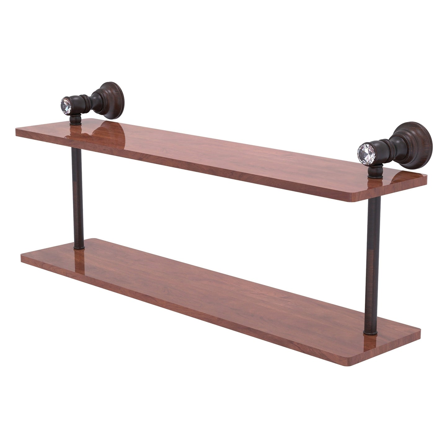 Allied Brass Carolina Crystal 22" x 5.6" Venetian Bronze Solid Brass Two-Tiered Wood Shelf