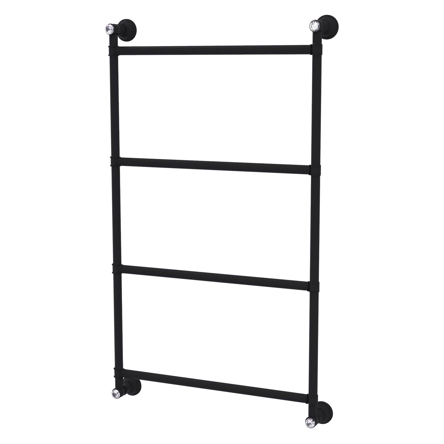 Allied Brass Carolina Crystal 24" x 3.3" Matte Black Solid Brass 4 Tiers Ladder Towel Bar