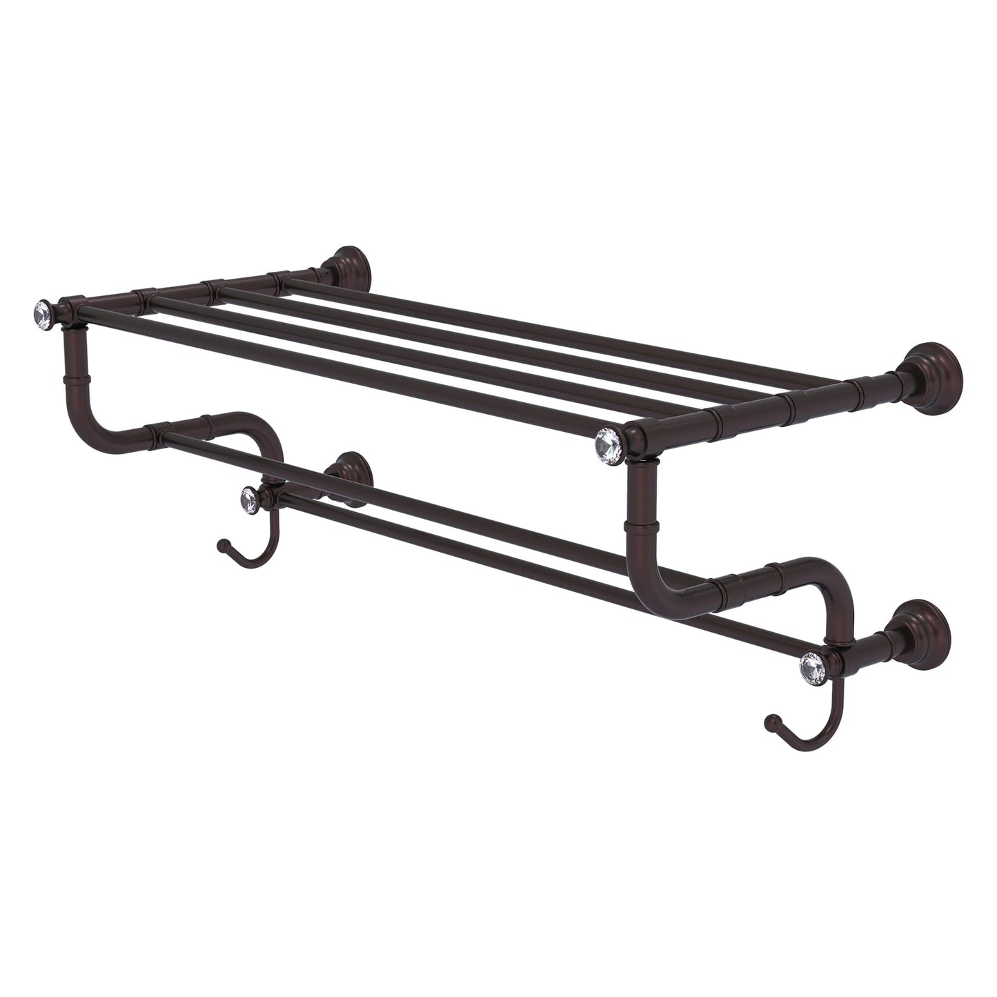 Allied Brass Carolina Crystal 26" x 12.5" Antique Bronze Solid Brass Towel Shelf With Double Towel Bar