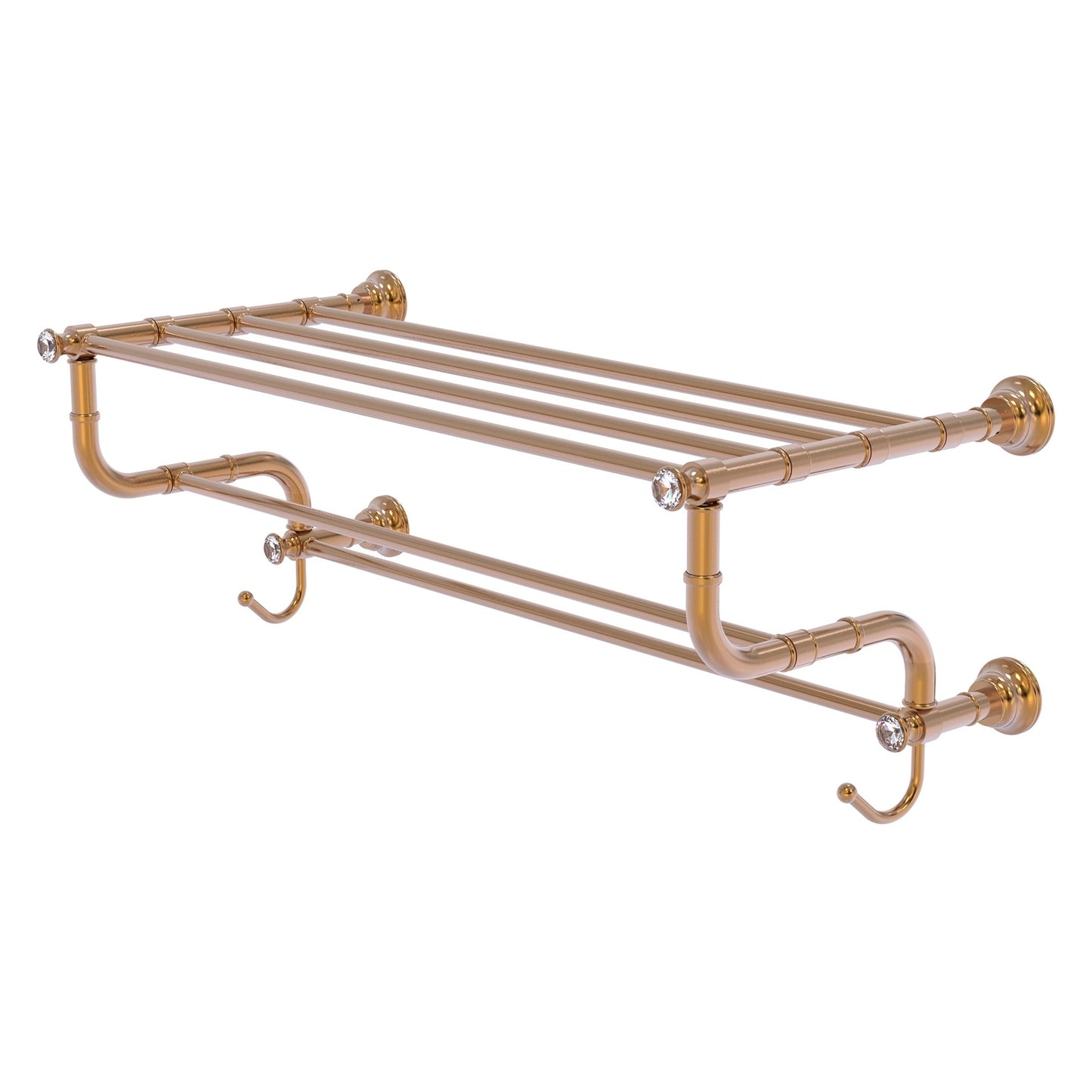 Allied Brass Carolina Crystal 26" x 12.5" Brushed Bronze Solid Brass Towel Shelf With Double Towel Bar