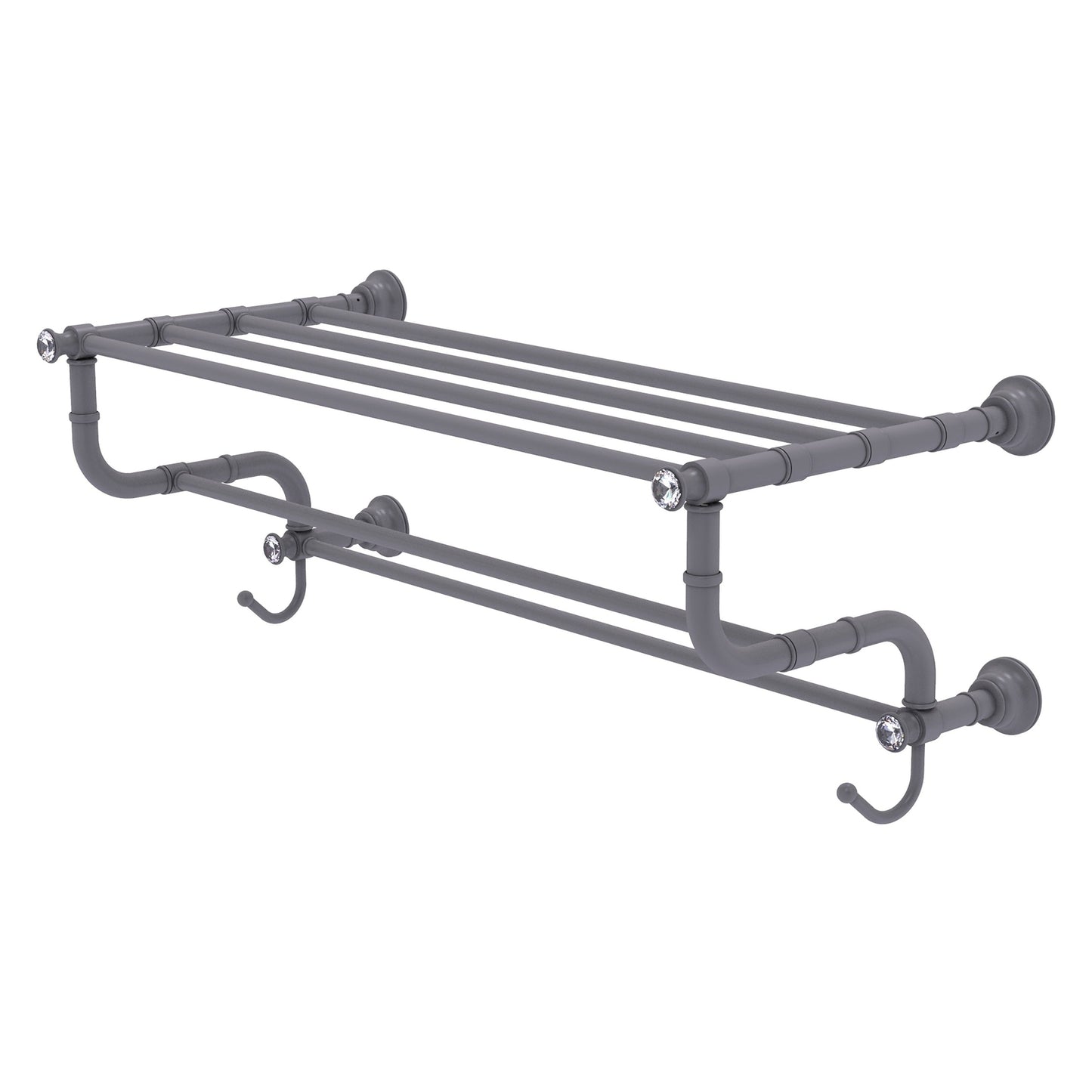 Allied Brass Carolina Crystal 26" x 12.5" Matte Gray Solid Brass Towel Shelf With Double Towel Bar