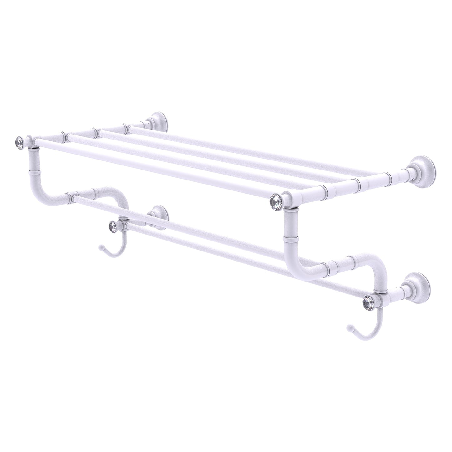 Allied Brass Carolina Crystal 26" x 12.5" Matte White Solid Brass Towel Shelf With Double Towel Bar