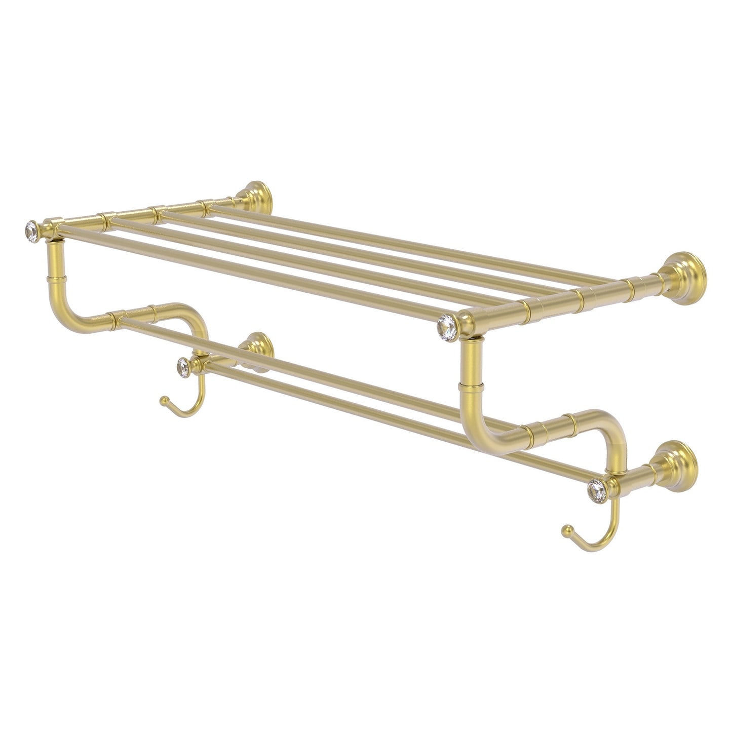 Allied Brass Carolina Crystal 26" x 12.5" Satin Brass Solid Brass Towel Shelf With Double Towel Bar