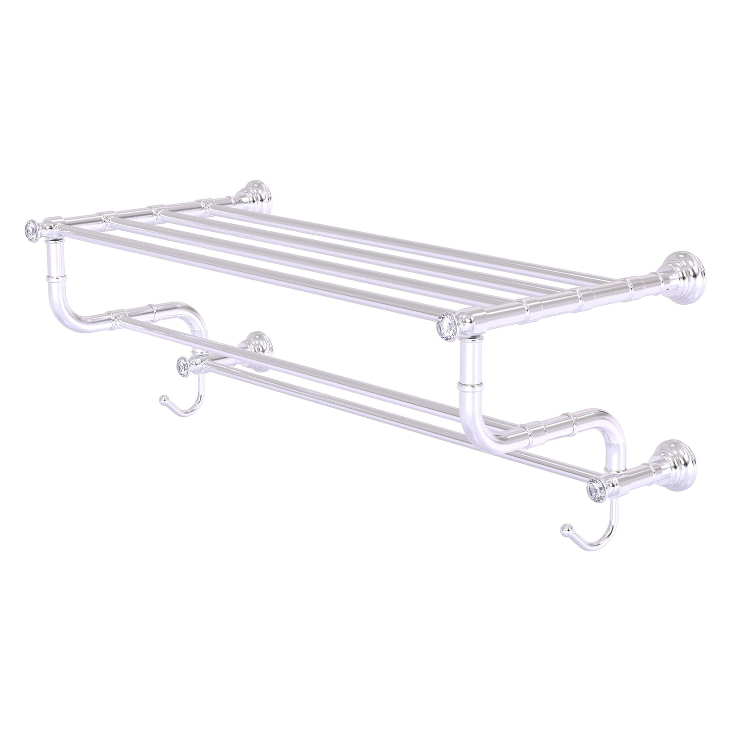 Allied Brass Carolina Crystal 26" x 12.5" Satin Chrome Solid Brass Towel Shelf With Double Towel Bar