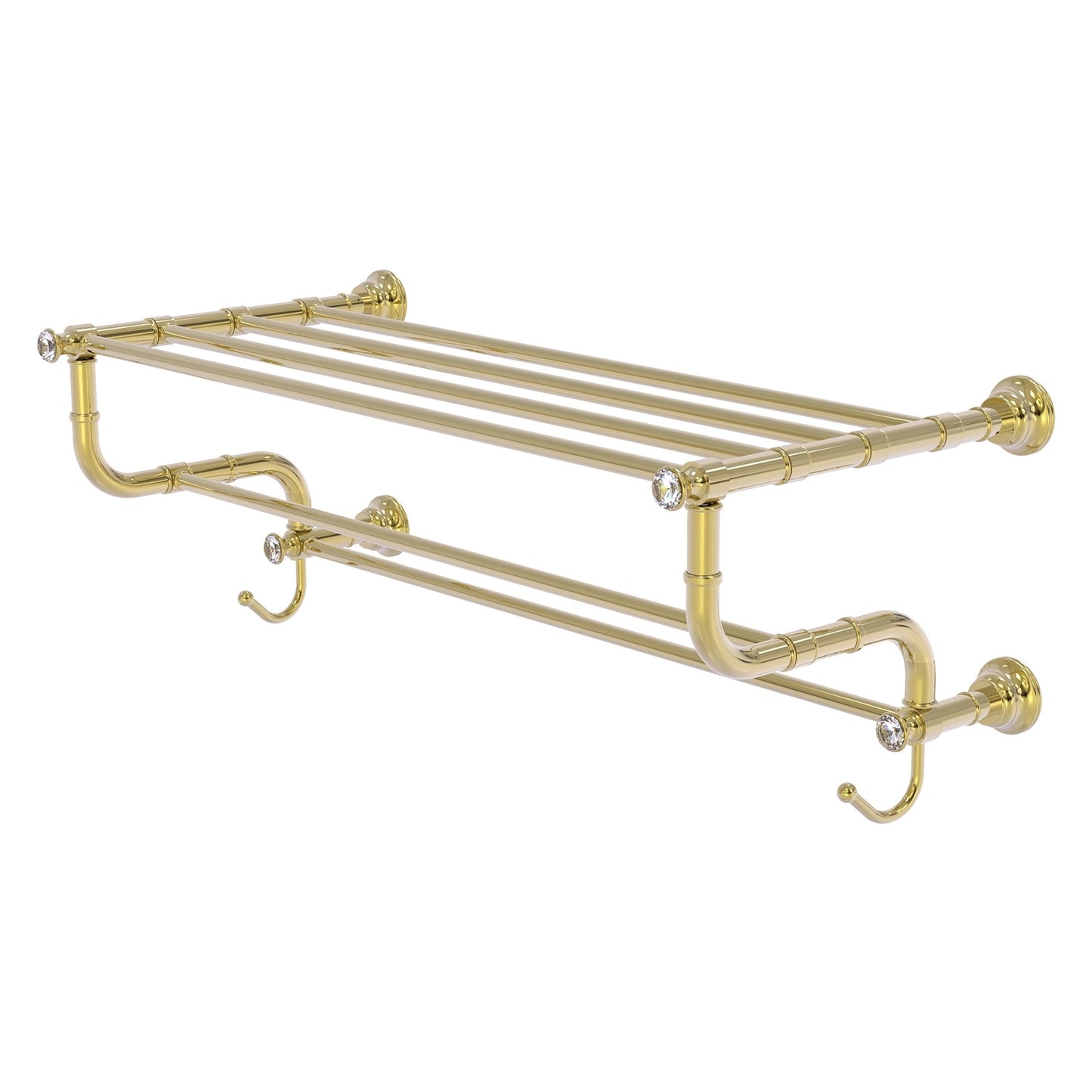 Allied Brass Carolina Crystal 26" x 12.5" Unlacquered Brass Solid Brass Towel Shelf With Double Towel Bar