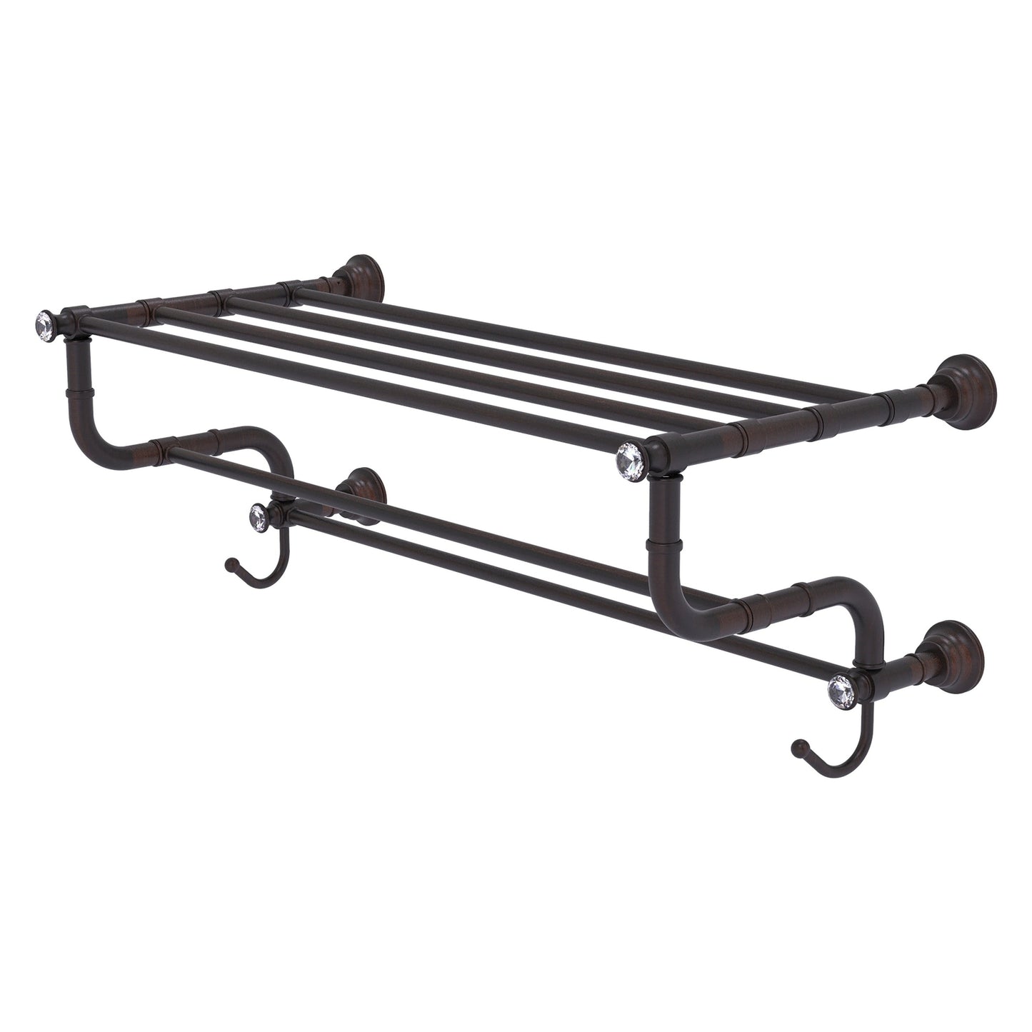 Allied Brass Carolina Crystal 26" x 12.5" Venetian Bronze Solid Brass Towel Shelf With Double Towel Bar