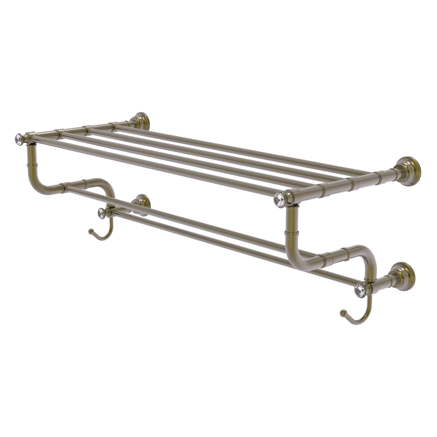 Allied Brass Carolina Crystal 32" x 12.5" Antique Brass Solid Brass Towel Shelf With Double Towel Bar