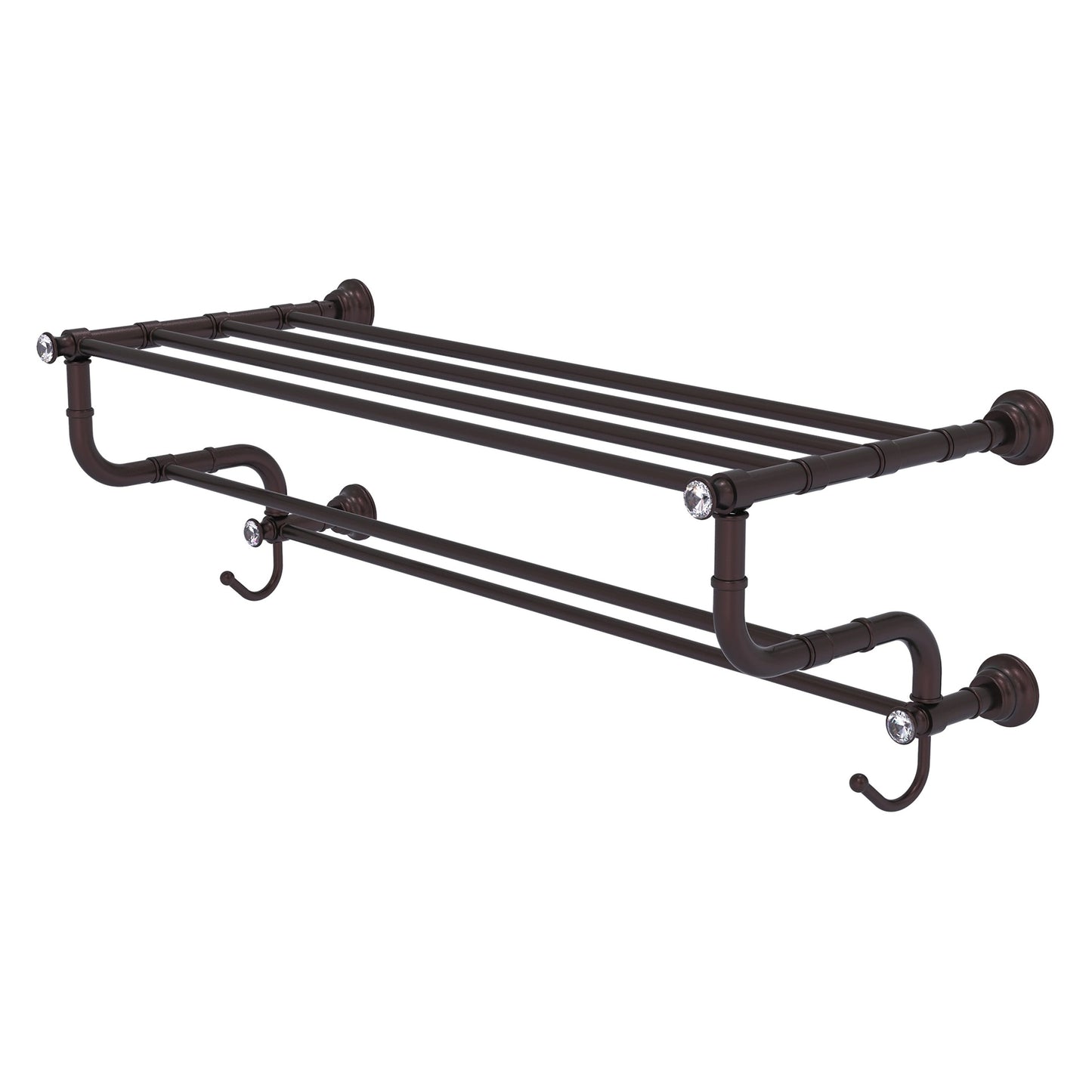 Allied Brass Carolina Crystal 32" x 12.5" Antique Bronze Solid Brass Towel Shelf With Double Towel Bar