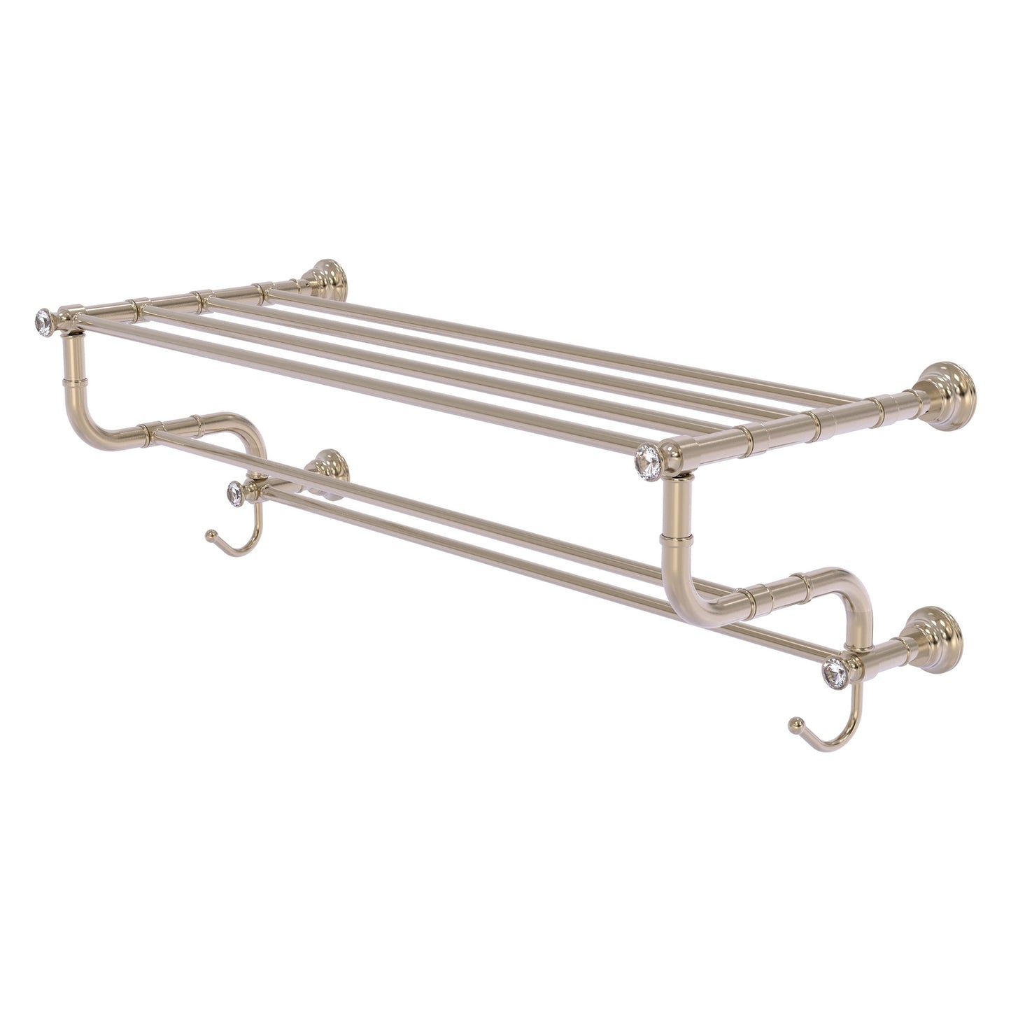 Allied Brass Carolina Crystal 32" x 12.5" Antique Pewter Solid Brass Towel Shelf With Double Towel Bar