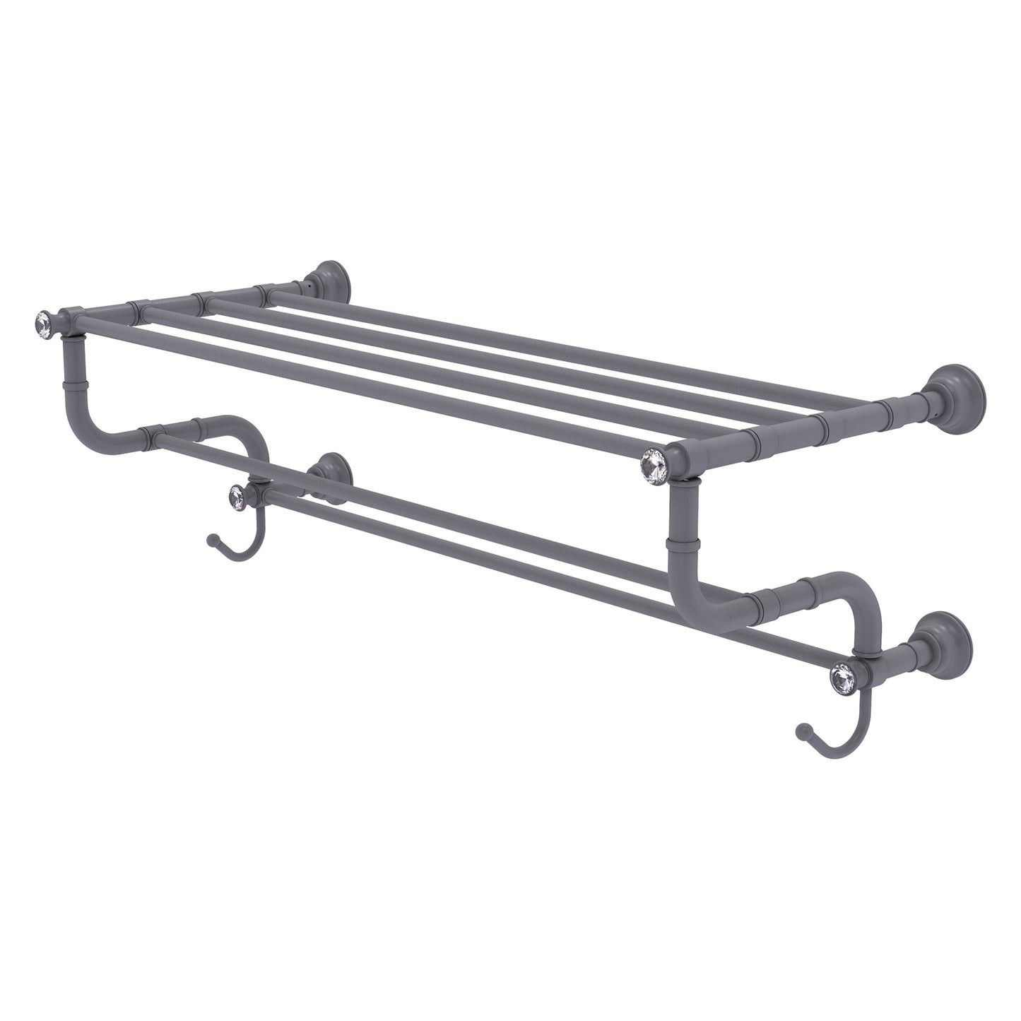 Allied Brass Carolina Crystal 32" x 12.5" Matte Gray Solid Brass Towel Shelf With Double Towel Bar