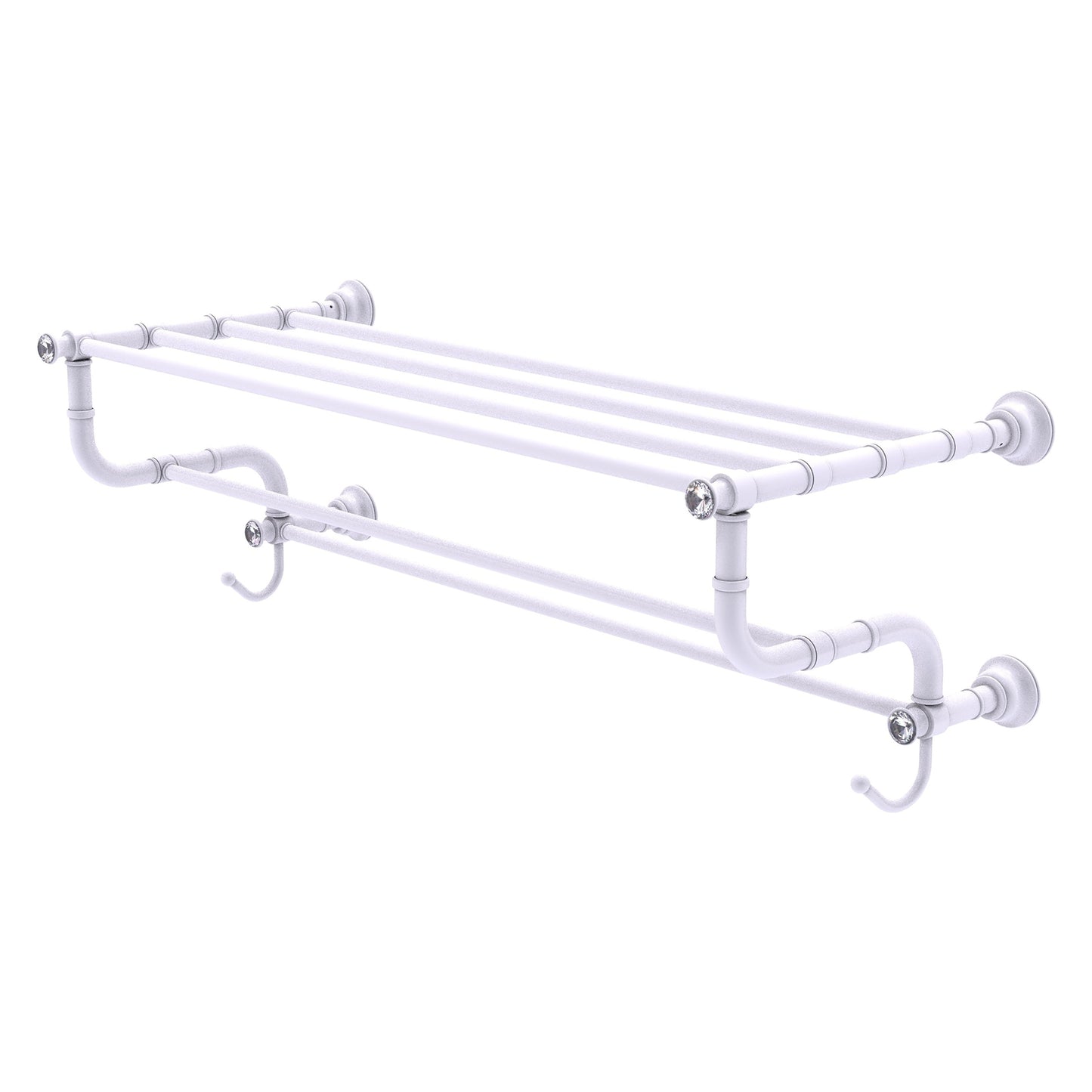 Allied Brass Carolina Crystal 32" x 12.5" Matte White Solid Brass Towel Shelf With Double Towel Bar
