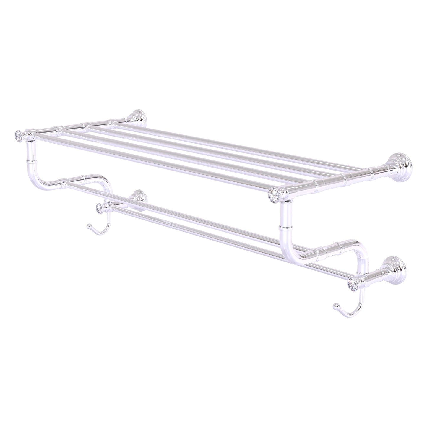 Allied Brass Carolina Crystal 32" x 12.5" Polished Chrome Solid Brass Towel Shelf With Double Towel Bar