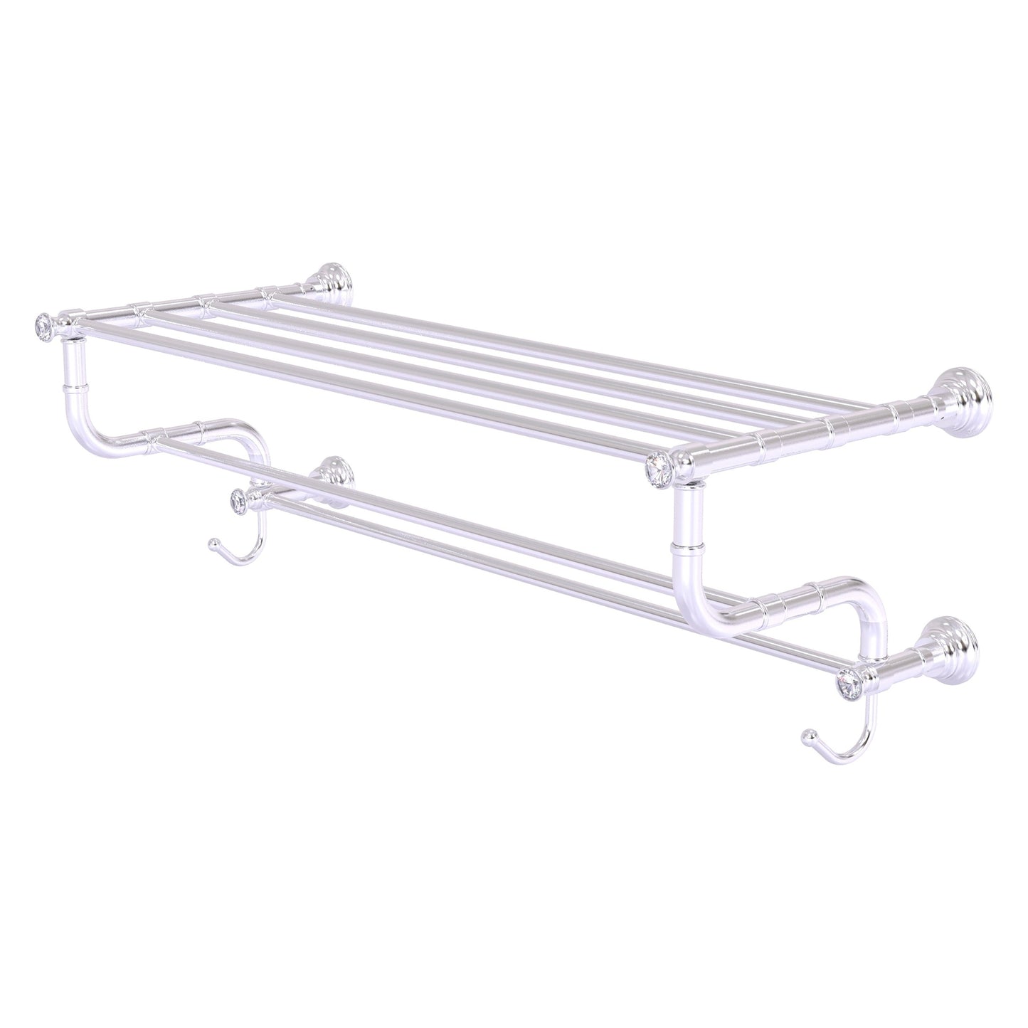 Allied Brass Carolina Crystal 32" x 12.5" Satin Chrome Solid Brass Towel Shelf With Double Towel Bar
