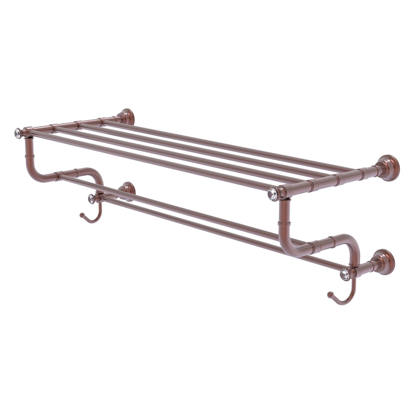 Allied Brass Carolina Crystal 38" x 12.5" Antique Copper Solid Brass Towel Shelf With Double Towel Bar