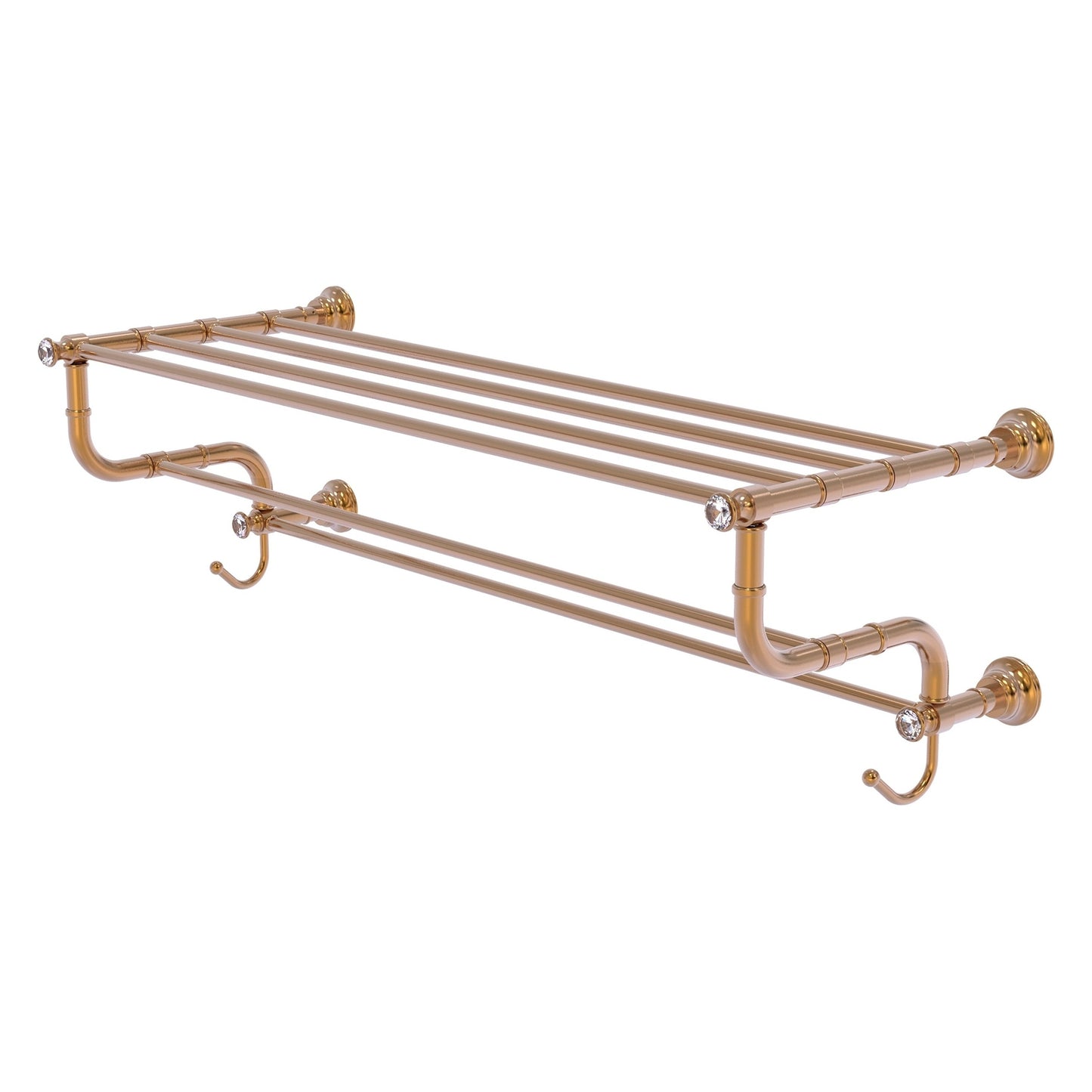 Allied Brass Carolina Crystal 38" x 12.5" Brushed Bronze Solid Brass Towel Shelf With Double Towel Bar