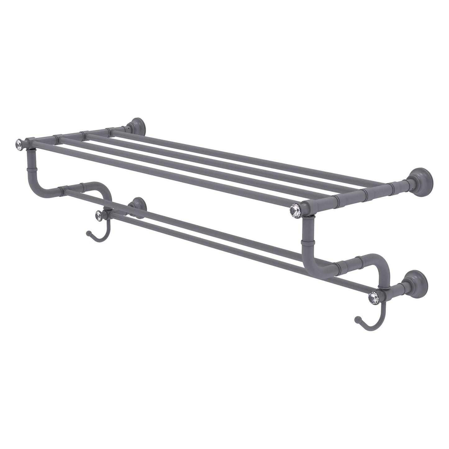 Allied Brass Carolina Crystal 38" x 12.5" Matte Gray Solid Brass Towel Shelf With Double Towel Bar