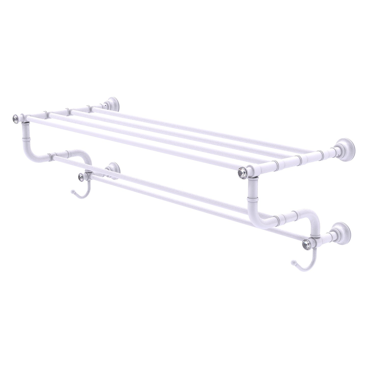 Allied Brass Carolina Crystal 38" x 12.5" Matte White Solid Brass Towel Shelf With Double Towel Bar