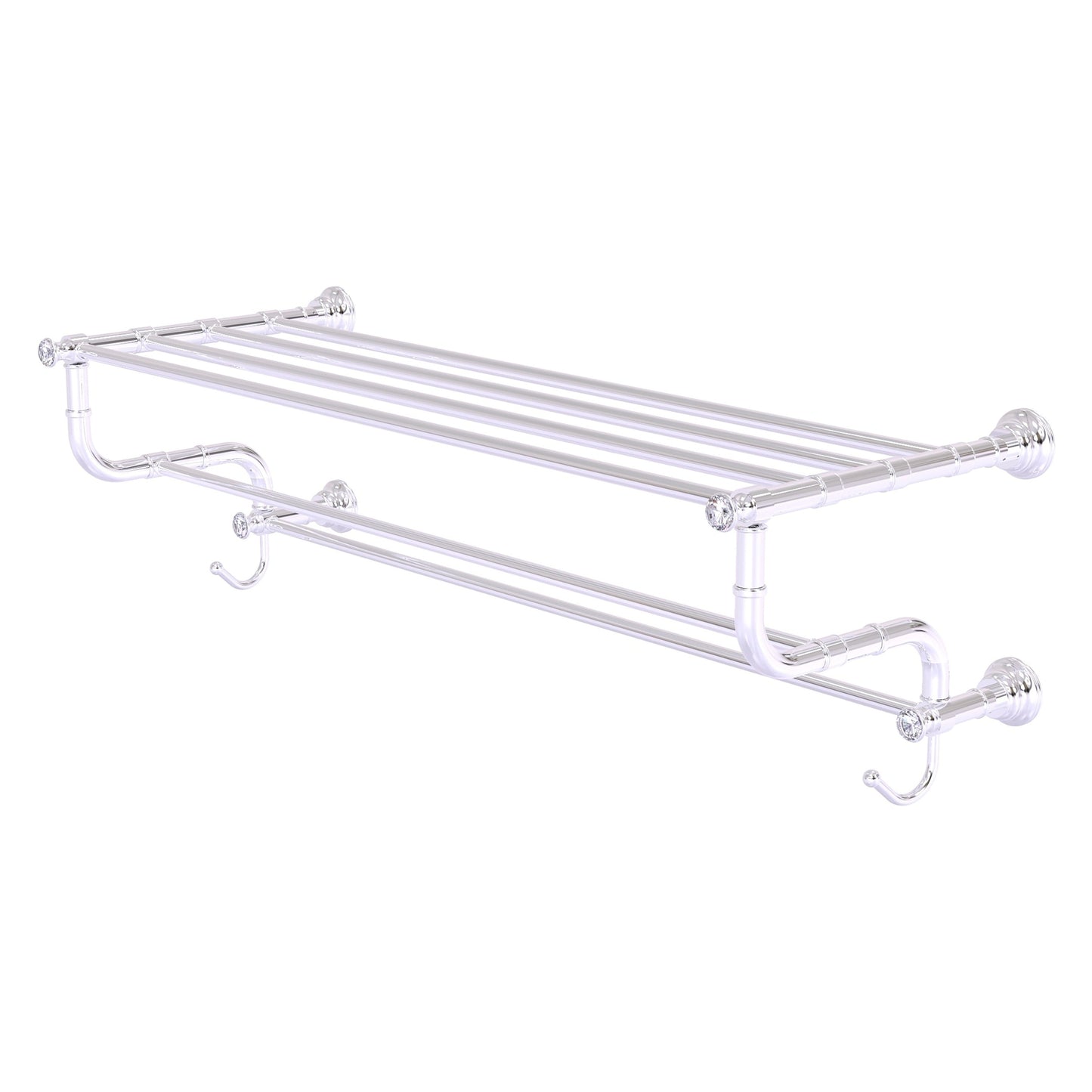 Allied Brass Carolina Crystal 38" x 12.5" Polished Chrome Solid Brass Towel Shelf With Double Towel Bar