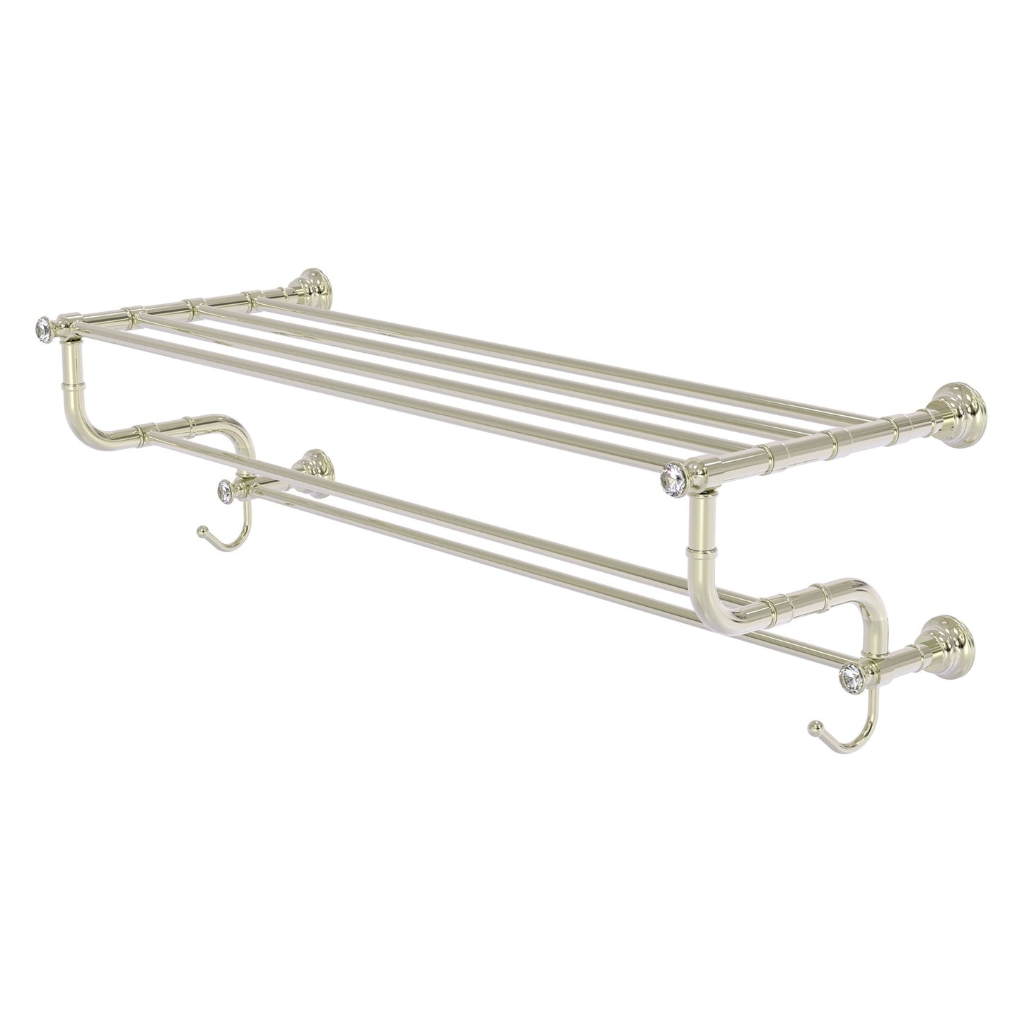 Allied Brass Carolina Crystal 38" x 12.5" Polished Nickel Solid Brass Towel Shelf With Double Towel Bar