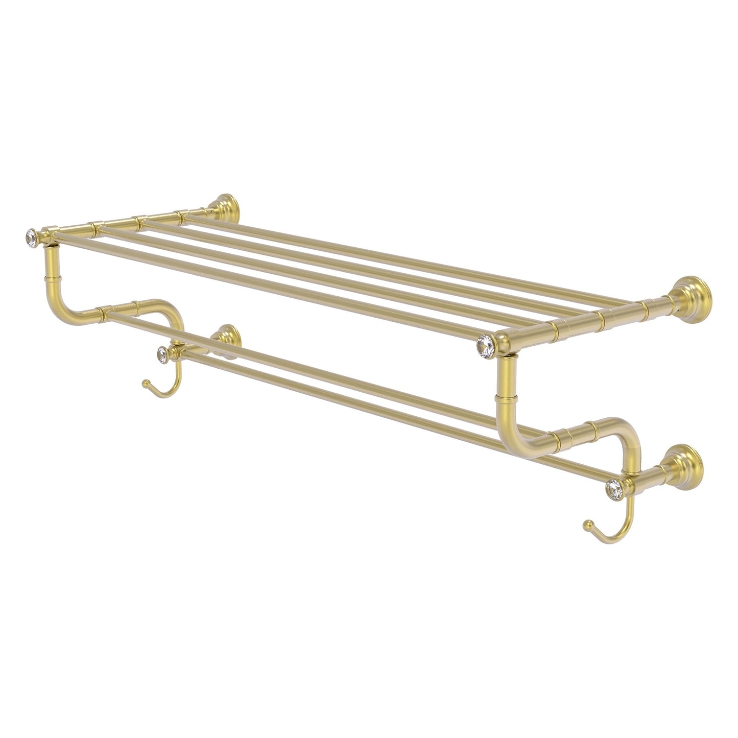 Allied Brass Carolina Crystal 38" x 12.5" Satin Brass Solid Brass Towel Shelf With Double Towel Bar