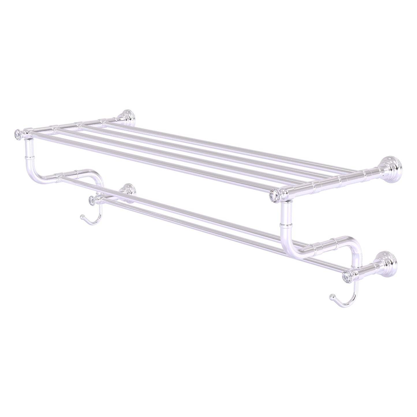 Allied Brass Carolina Crystal 38" x 12.5" Satin Chrome Solid Brass Towel Shelf With Double Towel Bar