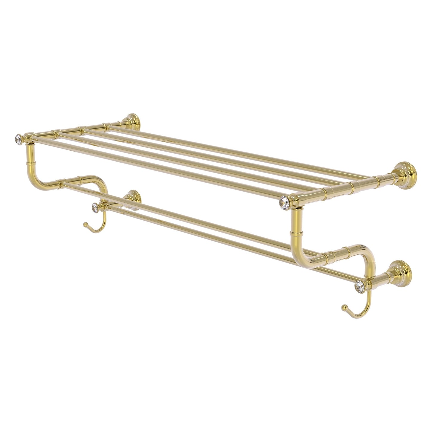 Allied Brass Carolina Crystal 38" x 12.5" Unlacquered Brass Solid Brass Towel Shelf With Double Towel Bar
