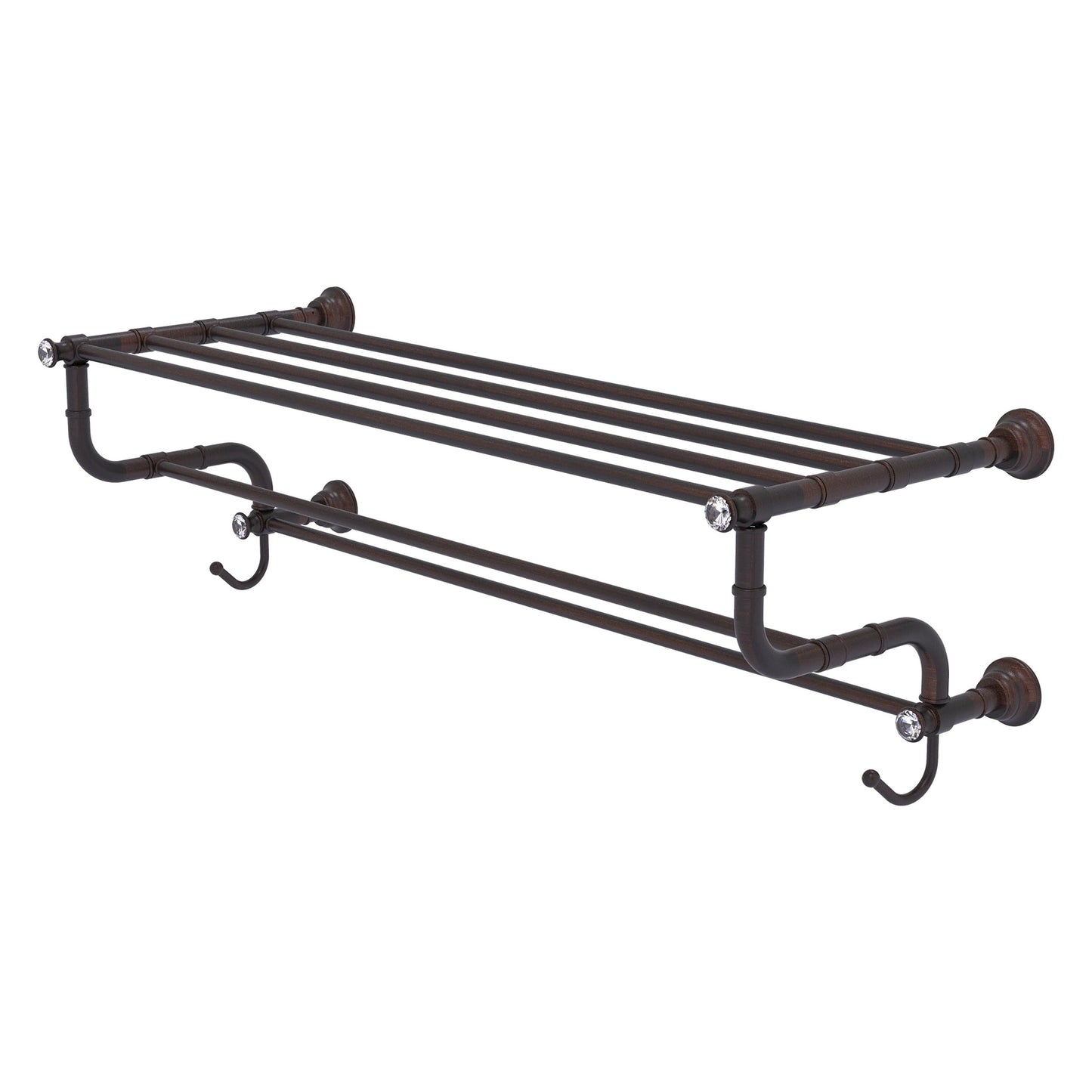 Allied Brass Carolina Crystal 38" x 12.5" Venetian Bronze Solid Brass Towel Shelf With Double Towel Bar