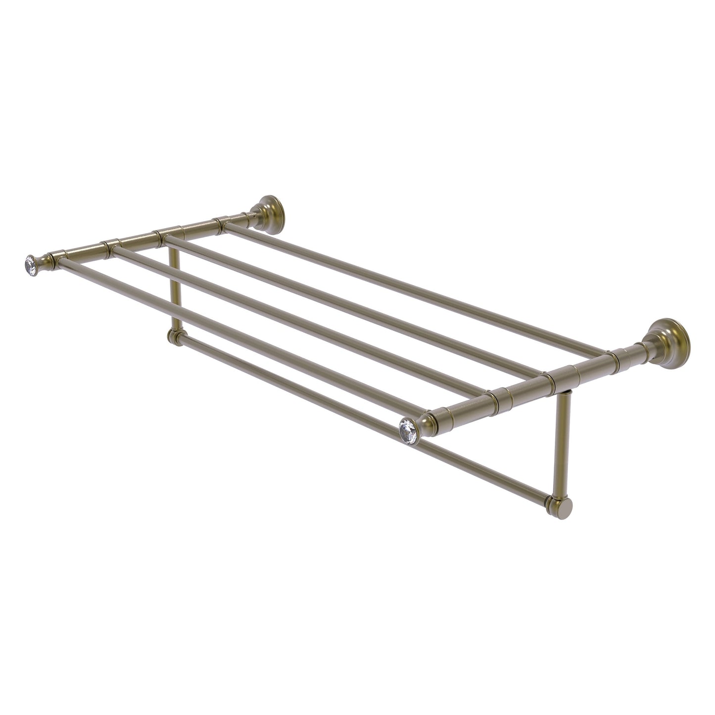 Allied Brass Carolina Crystal 38" x 13.7" Antique Brass Solid Brass Towel Shelf With Integrated Towel Bar