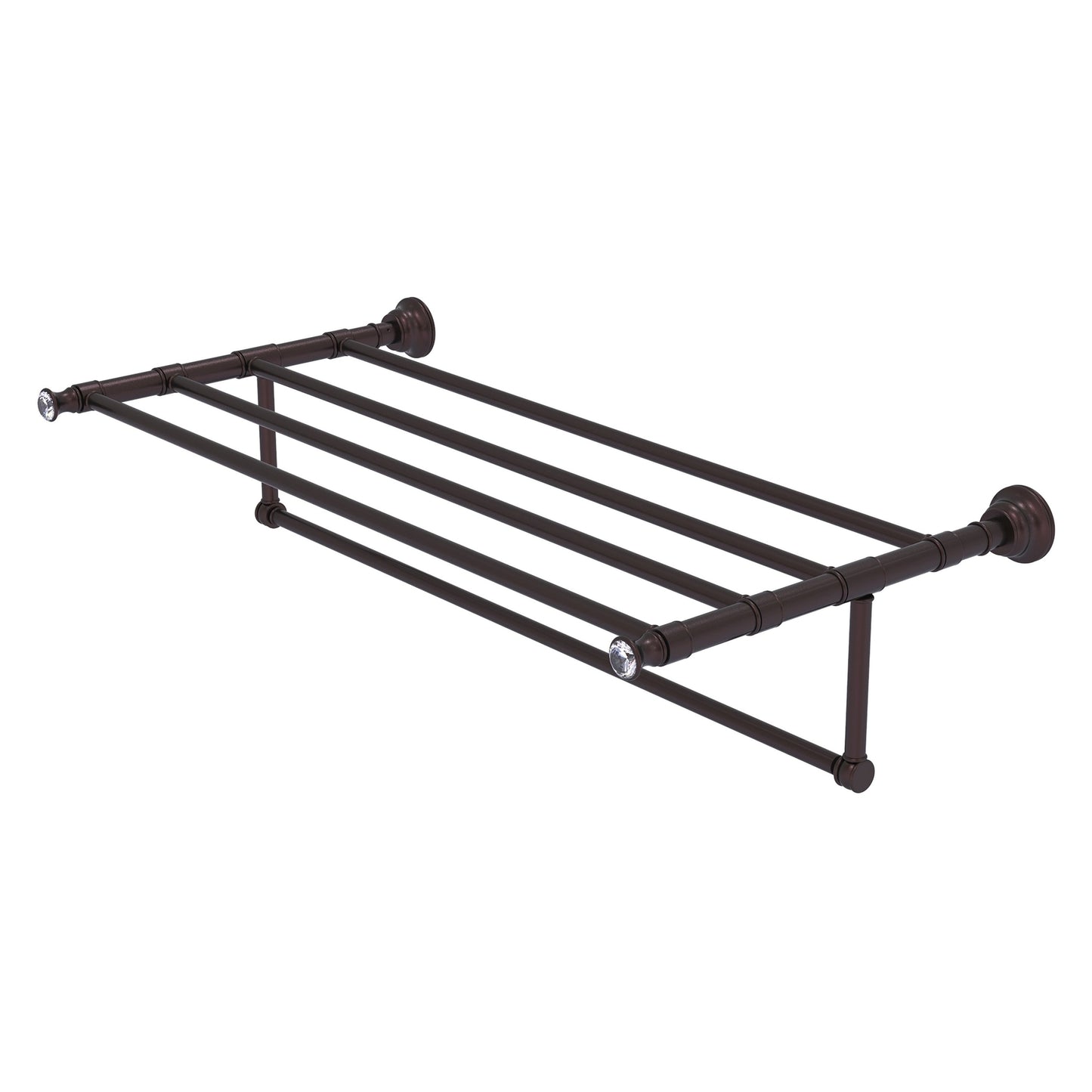 Allied Brass Carolina Crystal 38" x 13.7" Antique Bronze Solid Brass Towel Shelf With Integrated Towel Bar