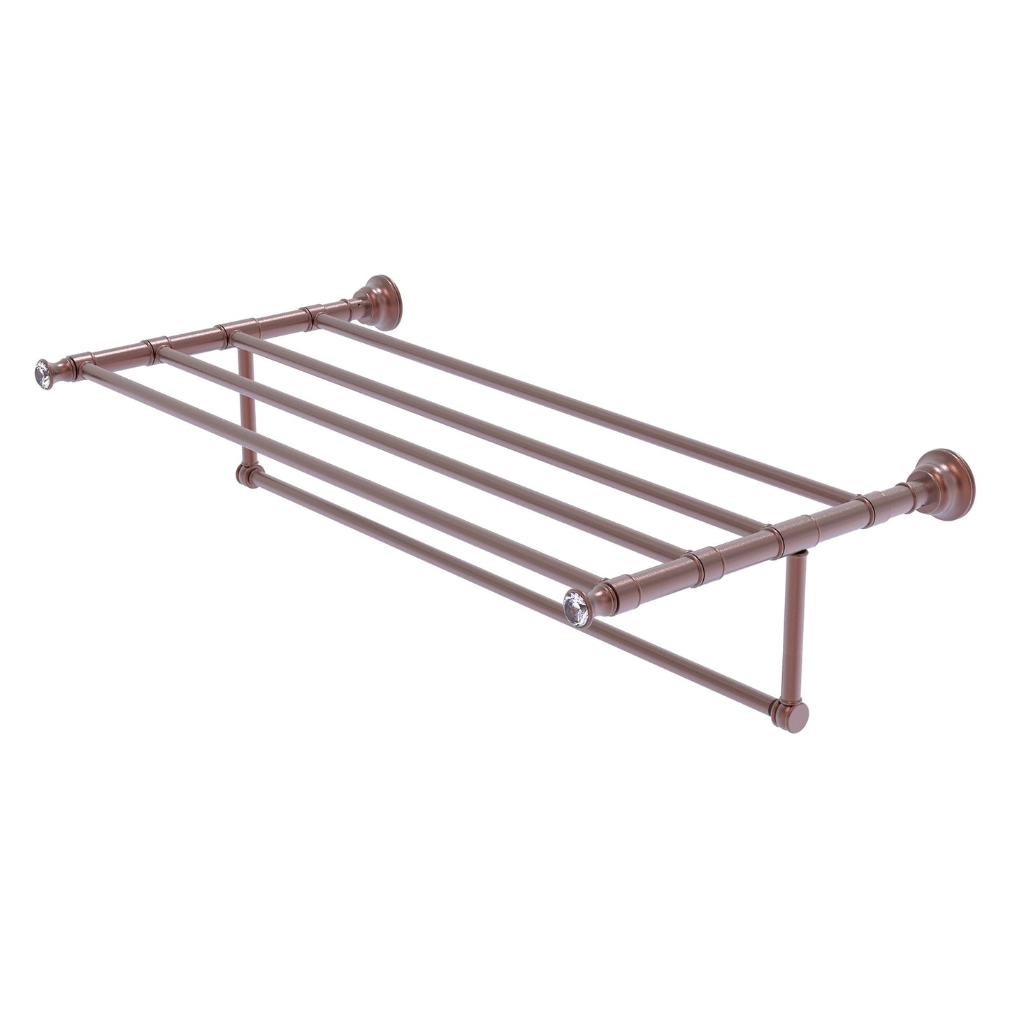 Allied Brass Carolina Crystal 38" x 13.7" Antique Copper Solid Brass Towel Shelf With Integrated Towel Bar