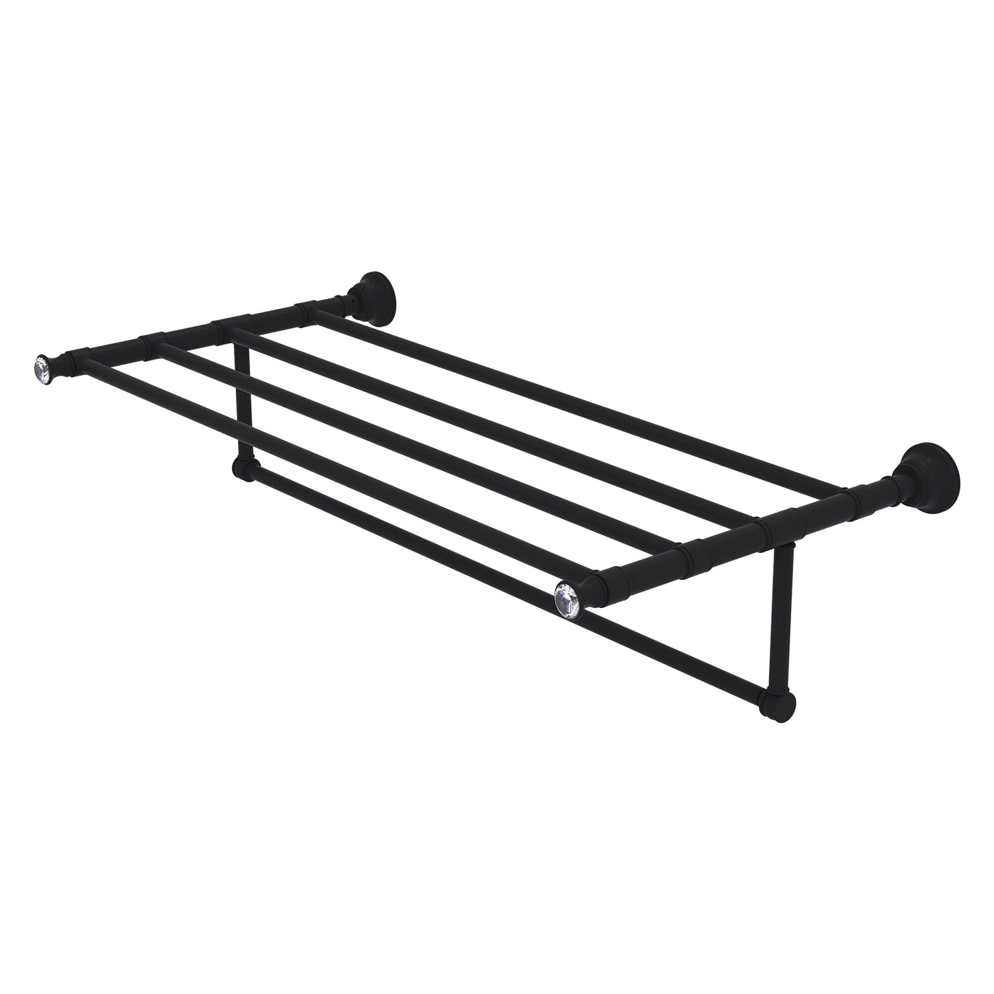 Allied Brass Carolina Crystal 38" x 13.7" Matte Black Solid Brass Towel Shelf With Integrated Towel Bar