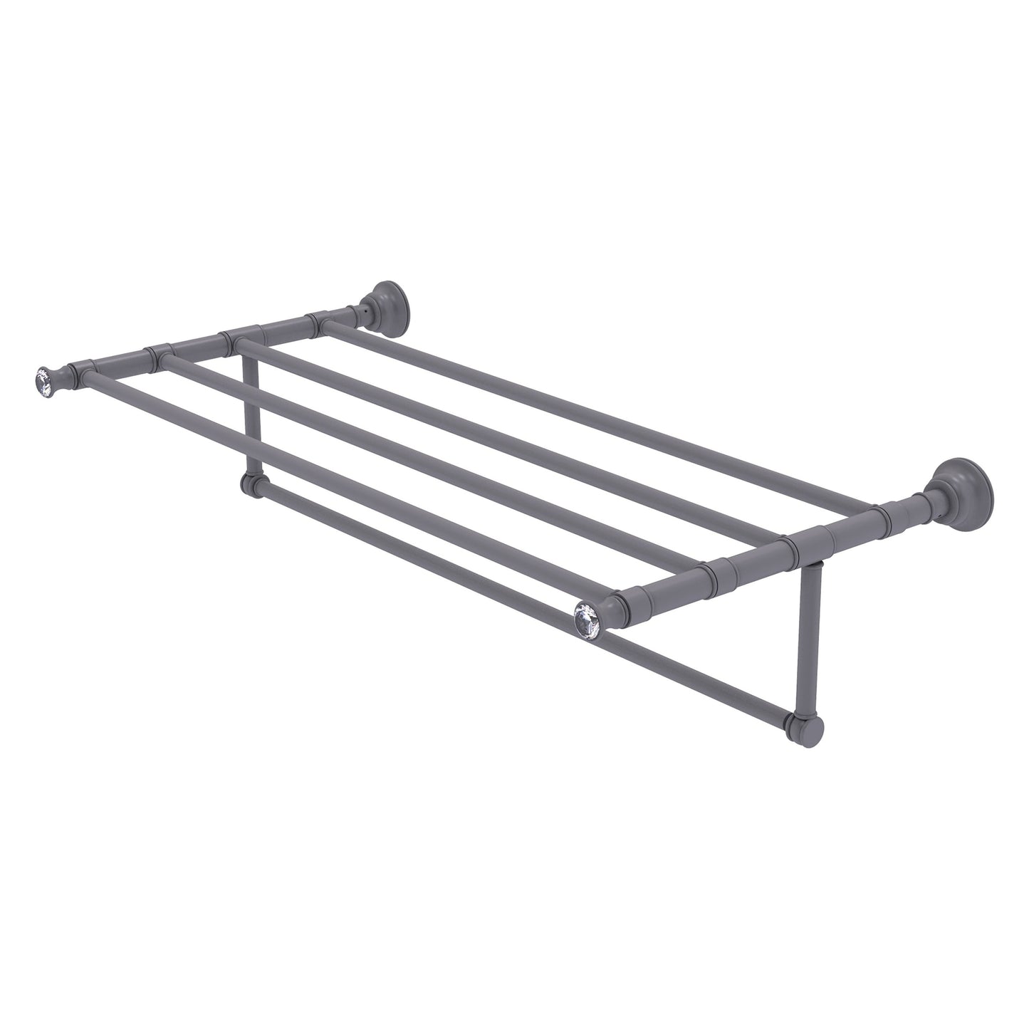 Allied Brass Carolina Crystal 38" x 13.7" Matte Gray Solid Brass Towel Shelf With Integrated Towel Bar