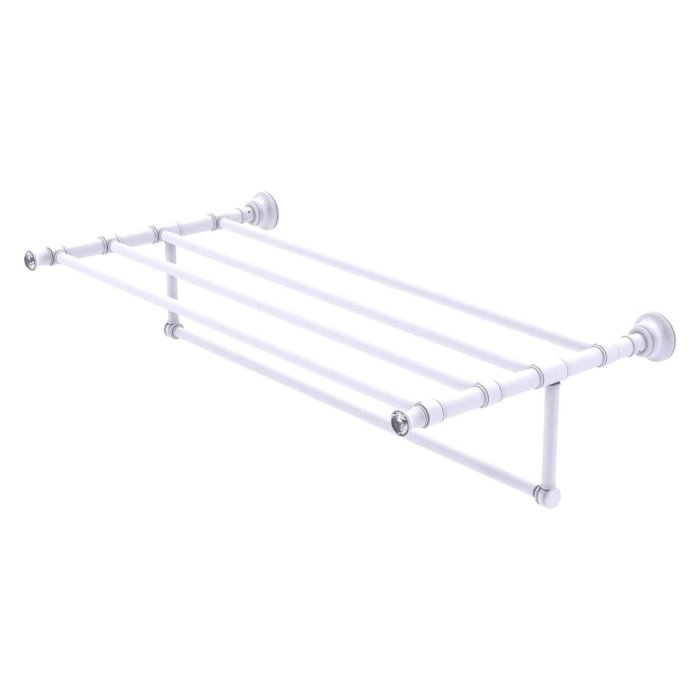 Allied Brass Carolina Crystal 38" x 13.7" Matte White Solid Brass Towel Shelf With Integrated Towel Bar